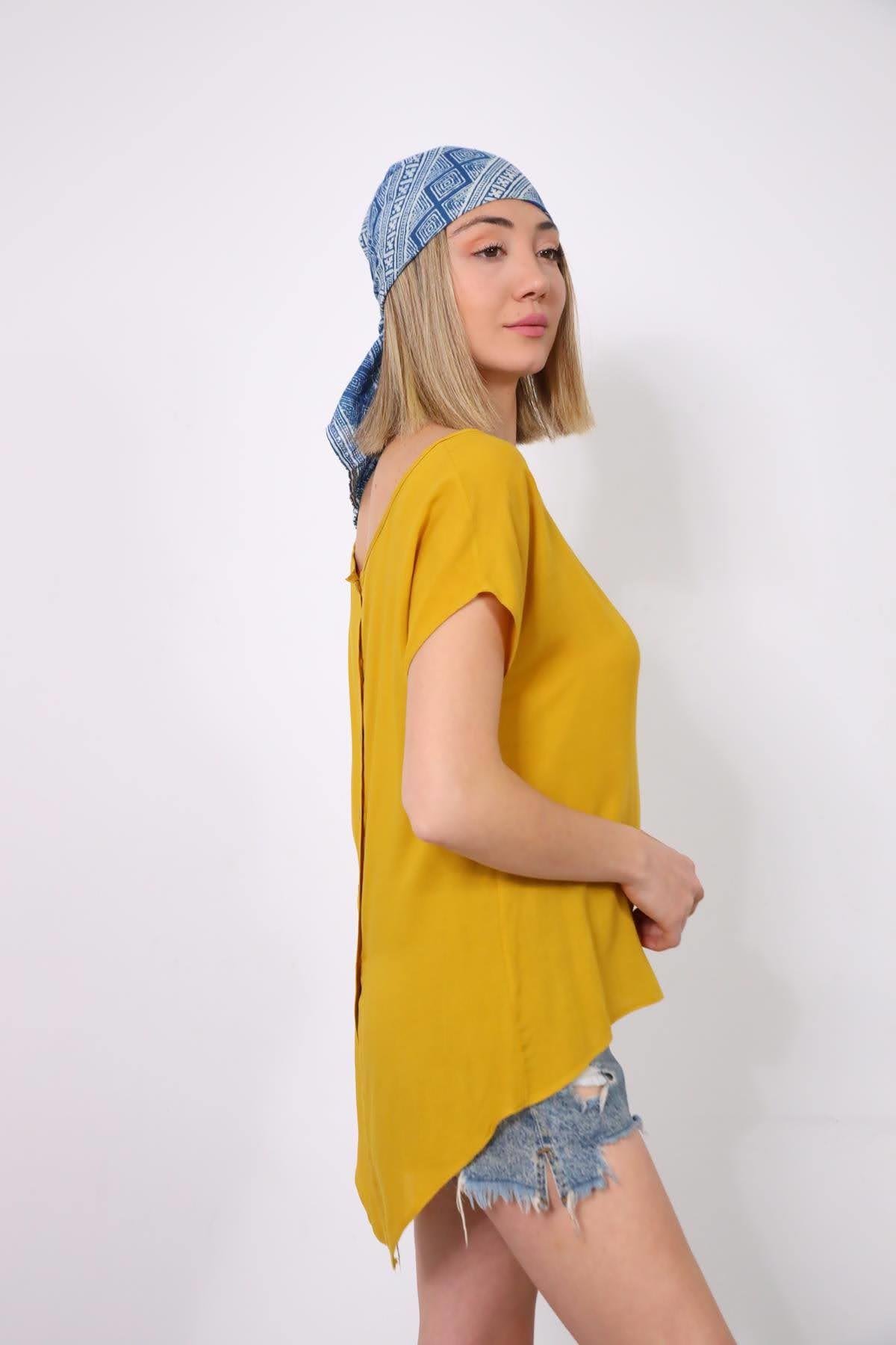 Yellow Button Back Blouse - Saman Butik | Boho Fashion Yellow Button Back Blouse
