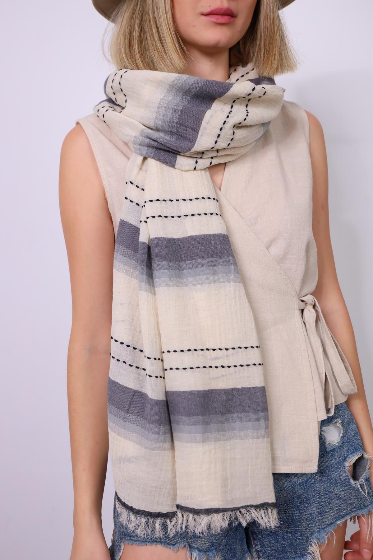 Gri Keten Tonlama Peştamal - Şaman Butik Gri Keten Tonlama Peştamal