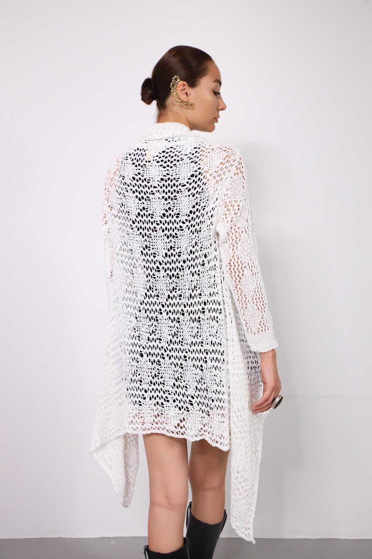  Beyaz Şal Yaka File Hırka