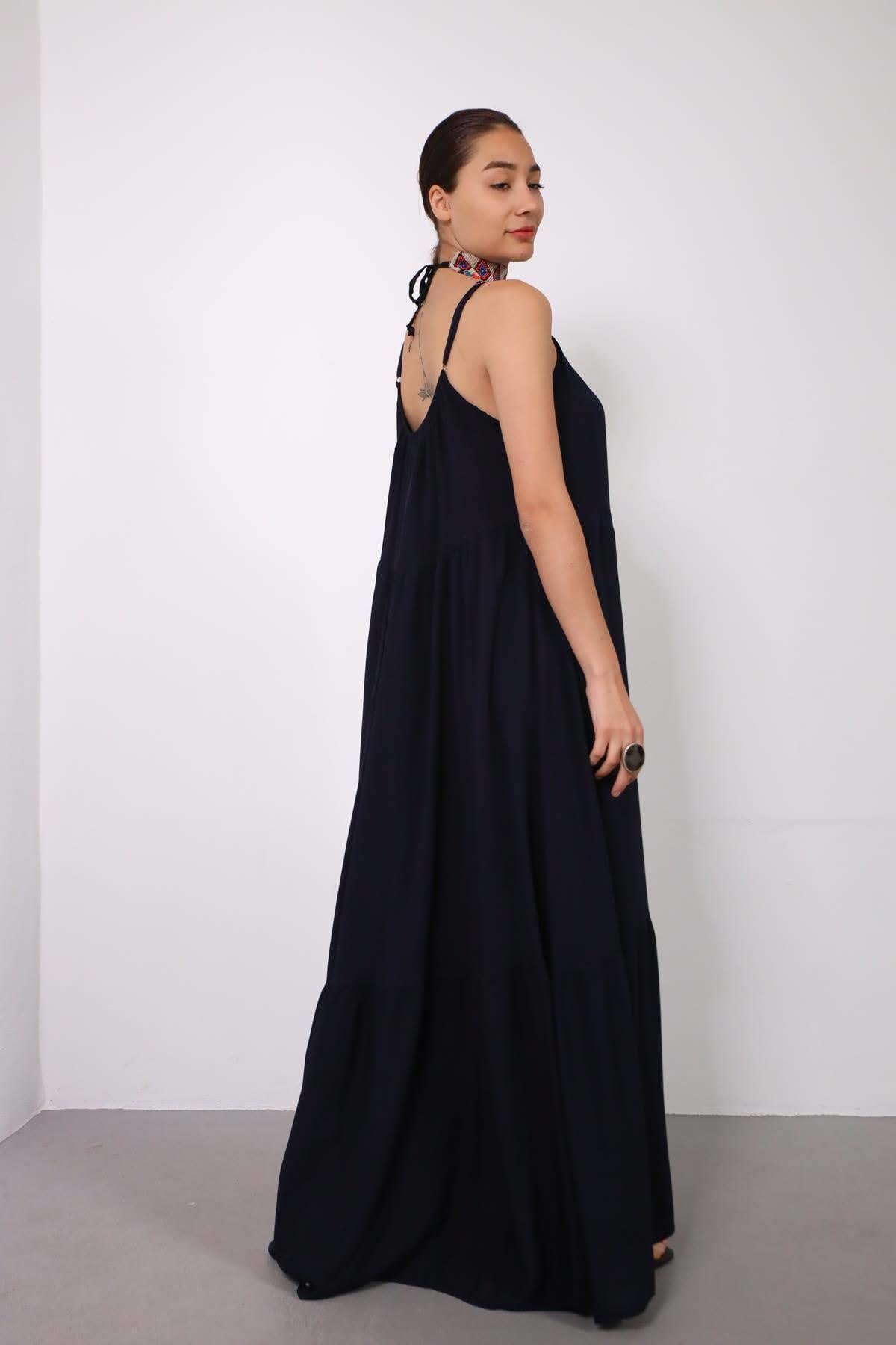 Lacivert Ayarlanabilir Askılı Maxi Elbise - Şaman Butik Lacivert Ayarlanabilir Askılı Maxi Elbise