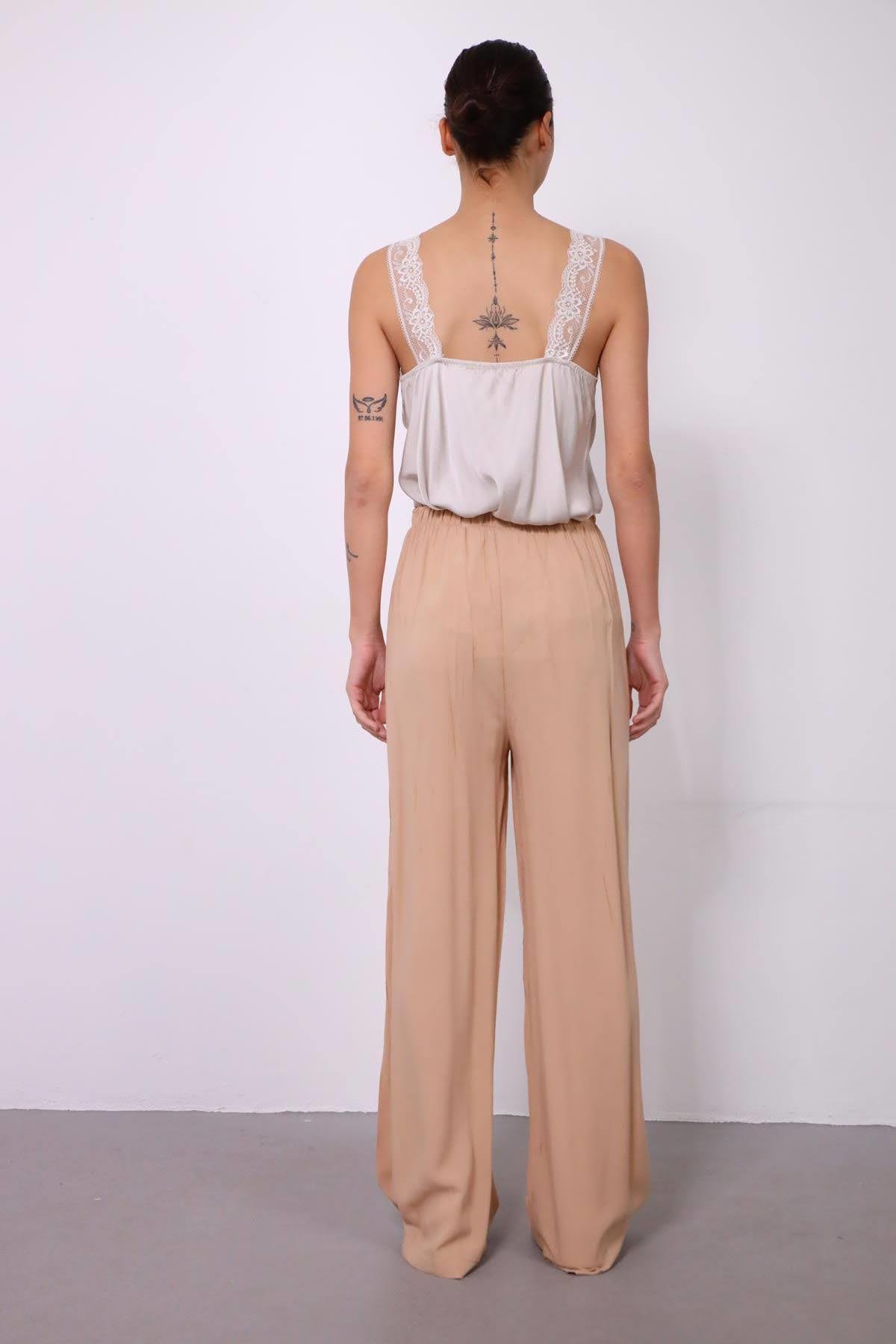 Saman Butik | Shop Online Beige Wide Leg Trouser with Ropes