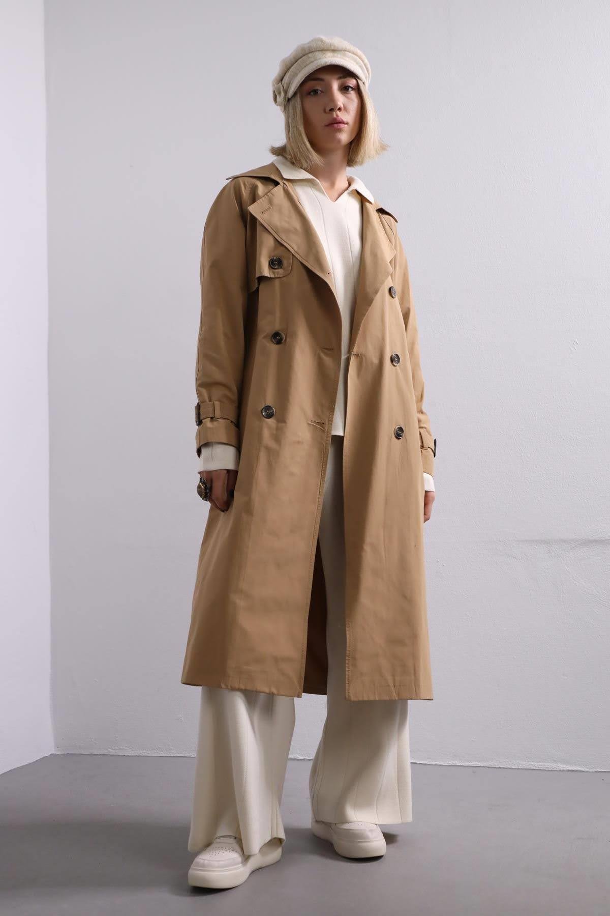  Camel Kol Kemerli Trençkot