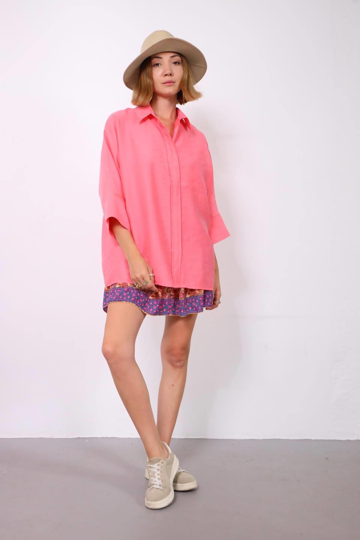  Pembe Yarasa Kol Arkası Dikişli Gömlek