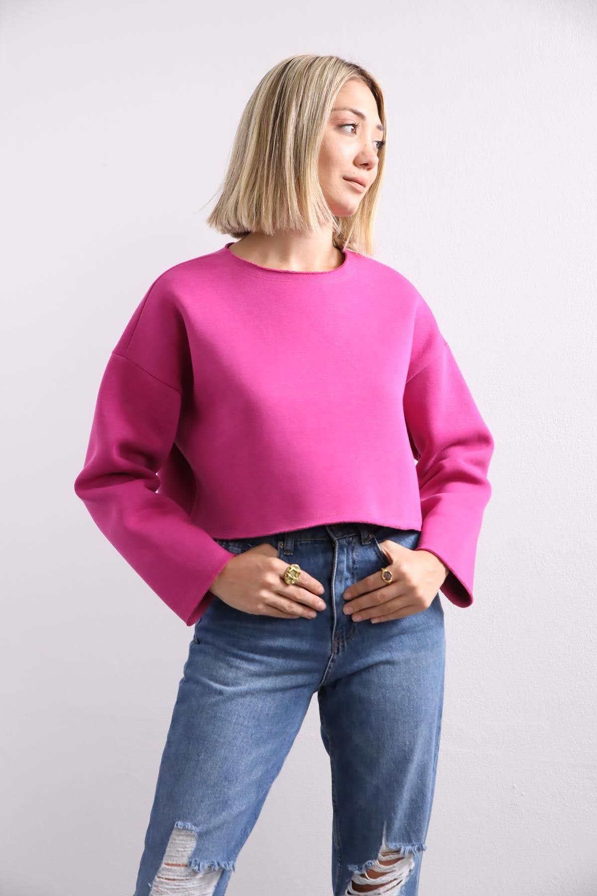  Fuşya Salaş Crop Sweat