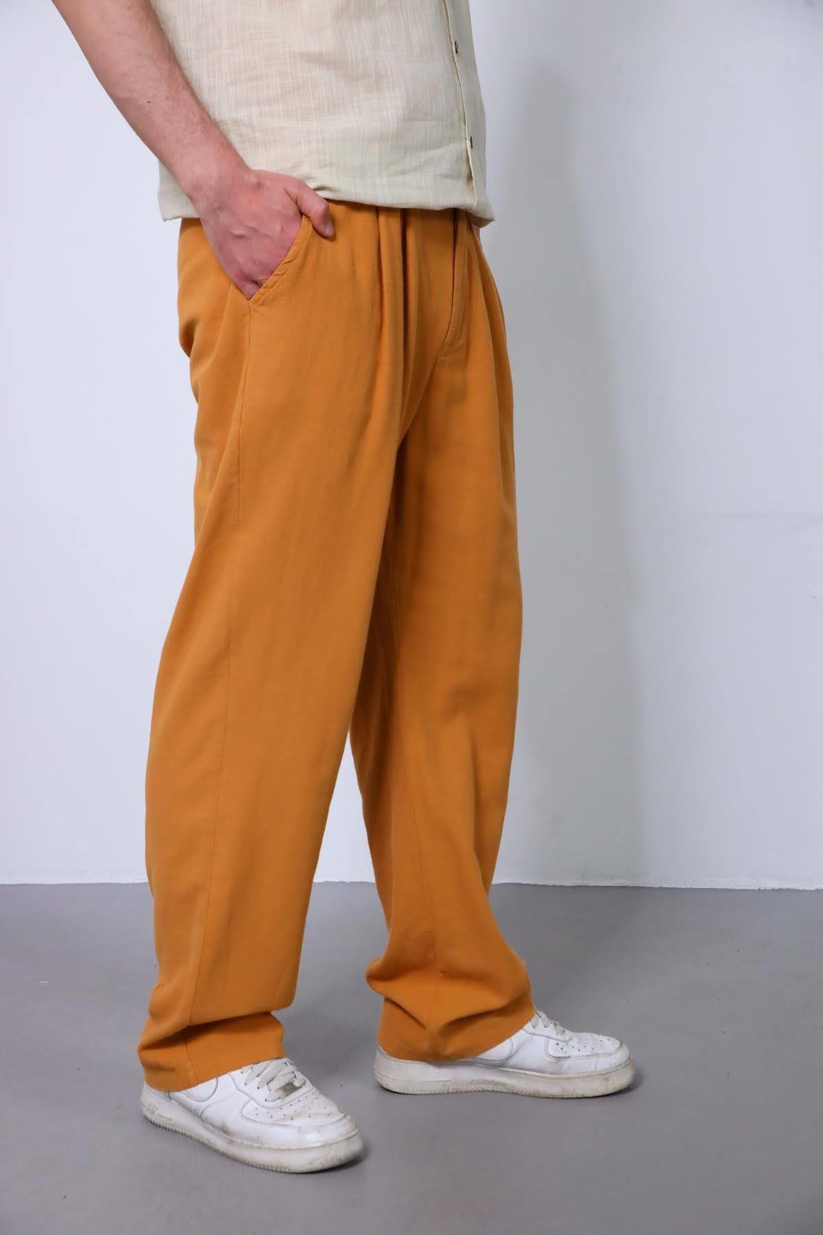  Hardal Rengi Beli Lastikli Pileli Pantolon