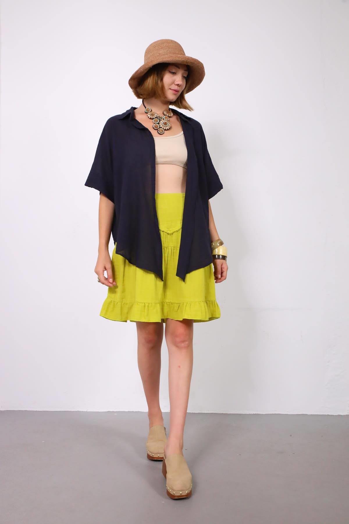 Lacivert Oval Kesim Düğmesiz Gömlek - Şaman Butik Lacivert Oval Kesim Düğmesiz Gömlek