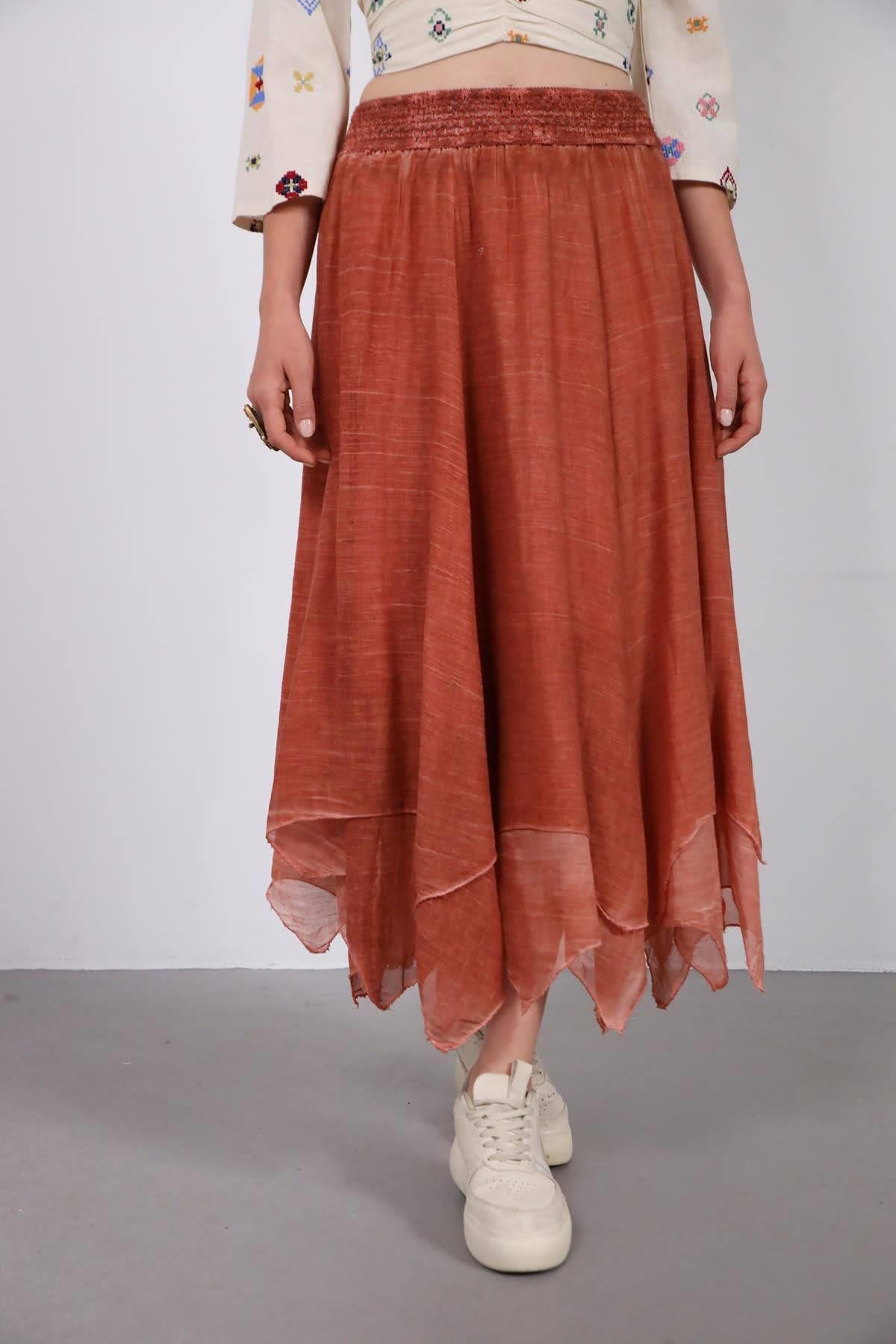 Yanık Turuncu Beli Gipeli Asimetrik Kesim Etek - Şaman Butik Yanık Turuncu Beli Gipeli Asimetrik Kesim Etek