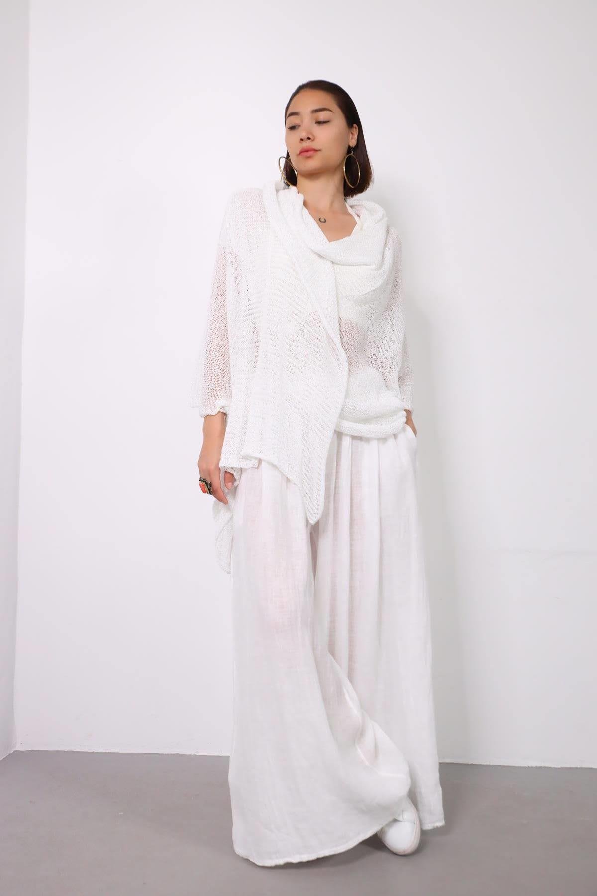 White Mercerized Hoodie Cardigan - Saman Butik | Shop Online White Mercerized Hoodie Cardigan