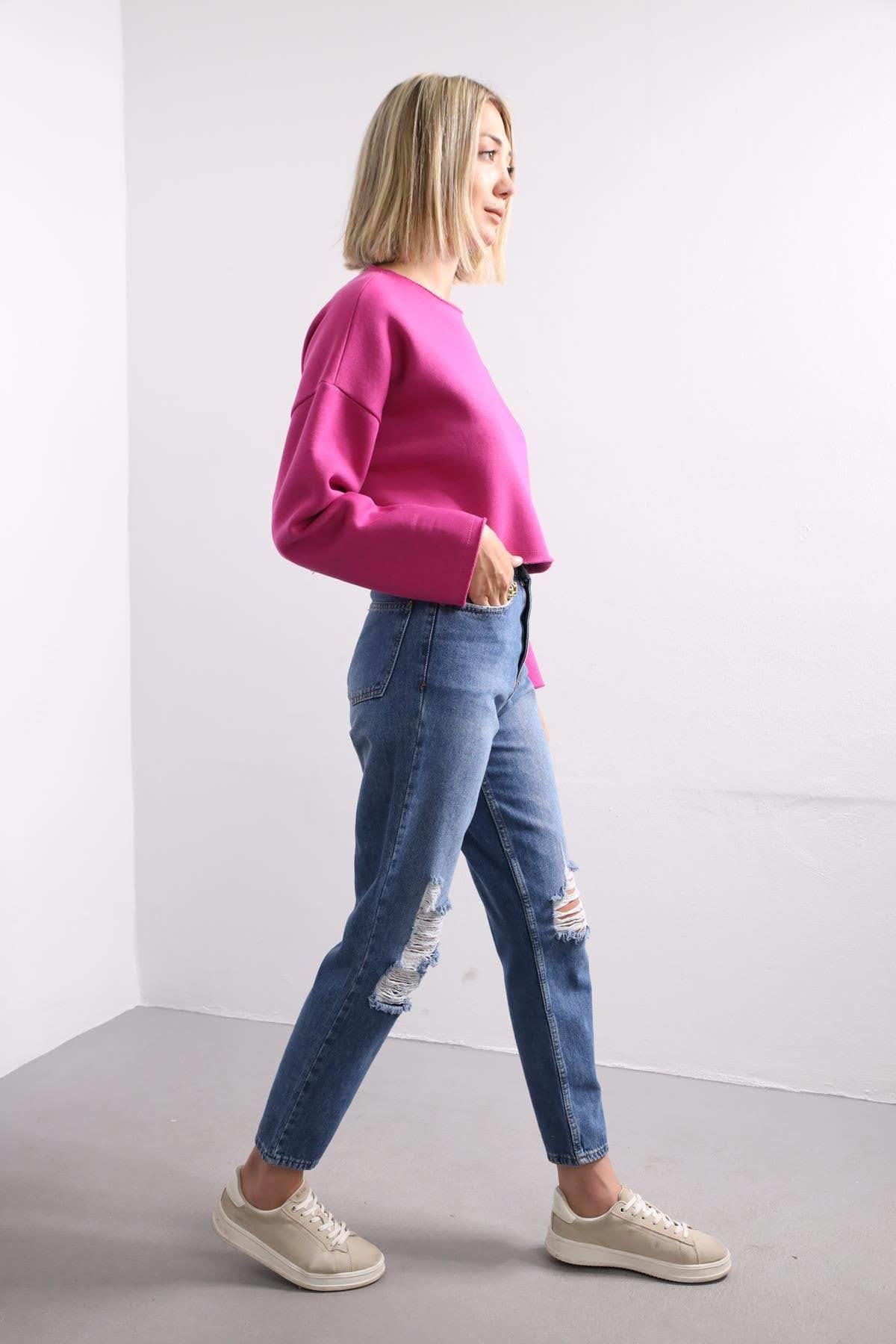  Fuşya Salaş Crop Sweat