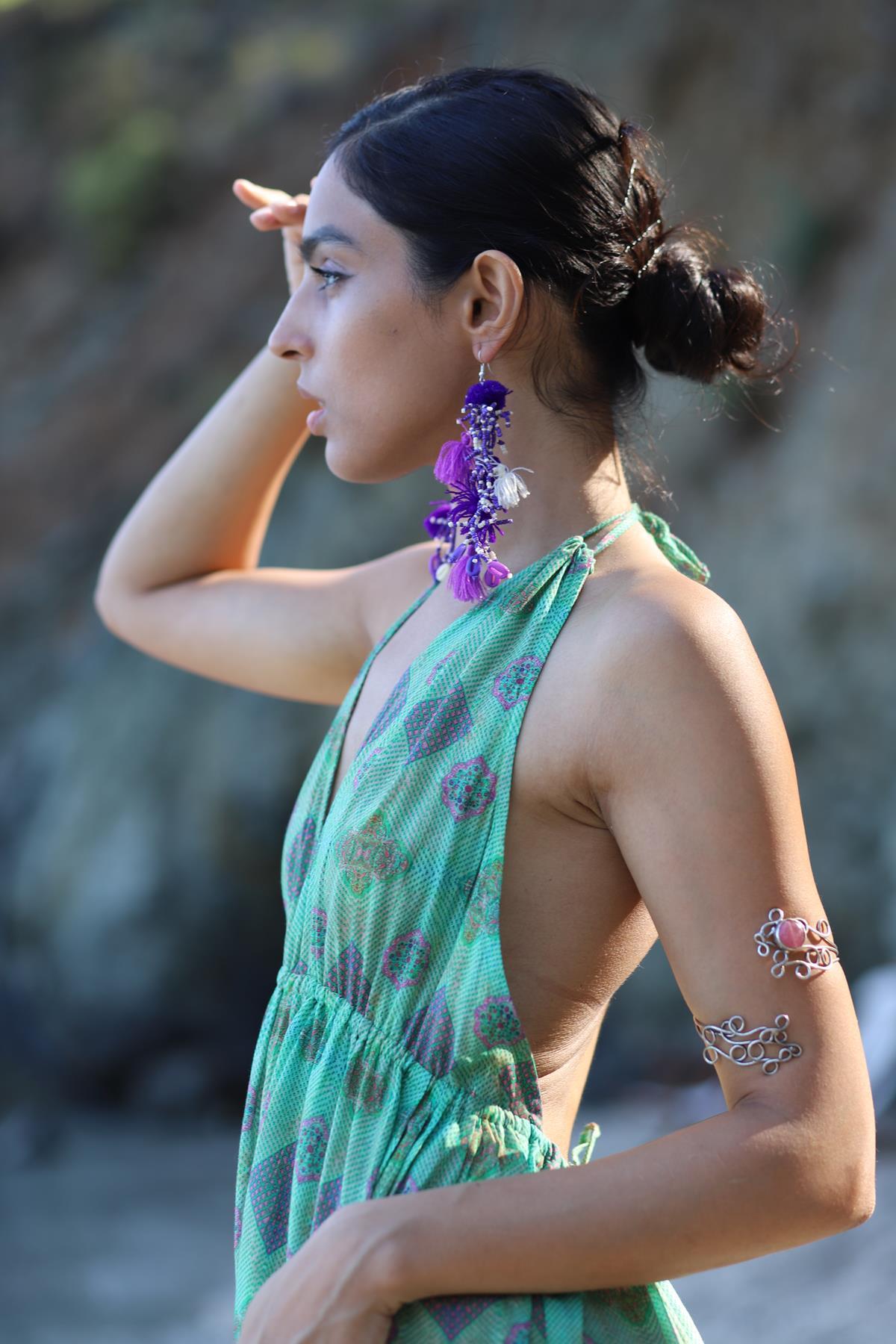  Mor El Yapımı Sallantılı Tasarım Küpe