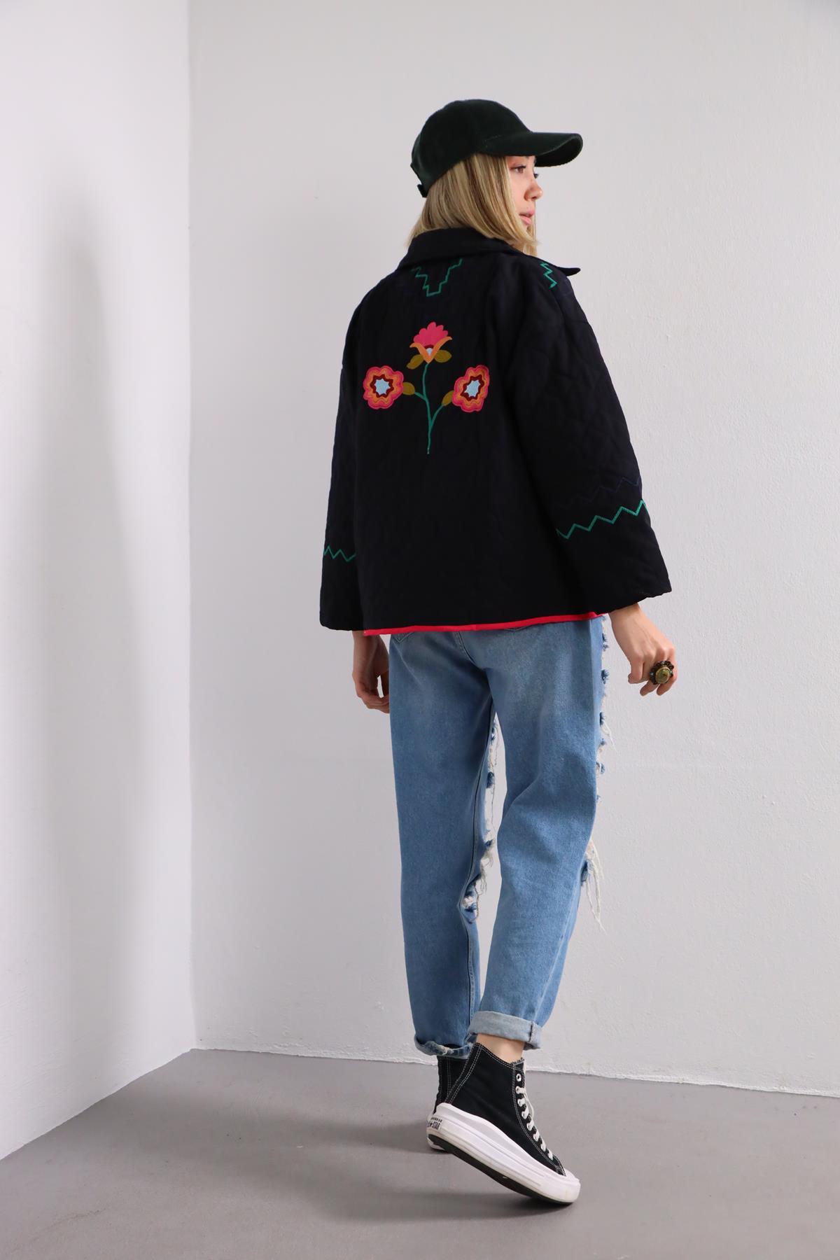 Black Patterned Embroidered Jacket Black Patterned Embroidered Jacket