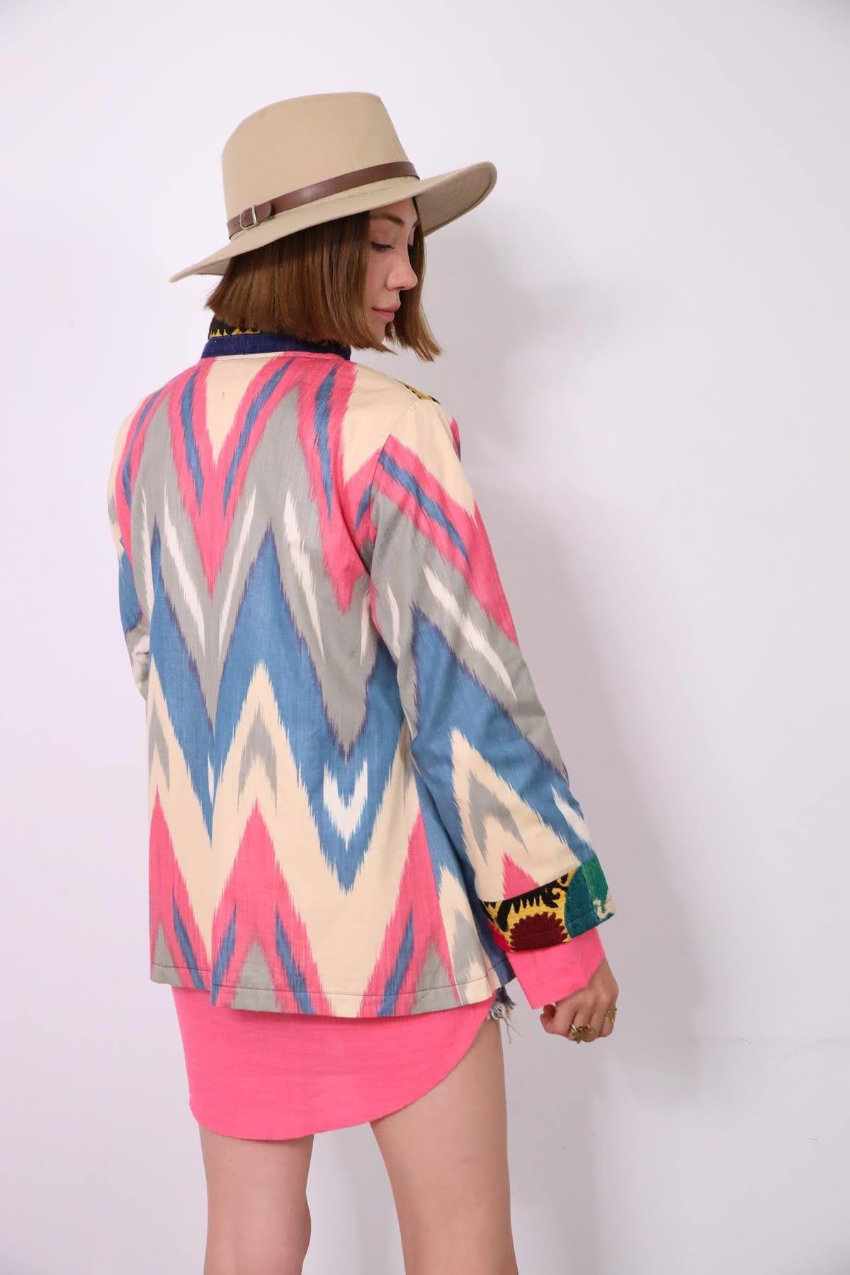  Renkli Suzani Kısa Kaftan