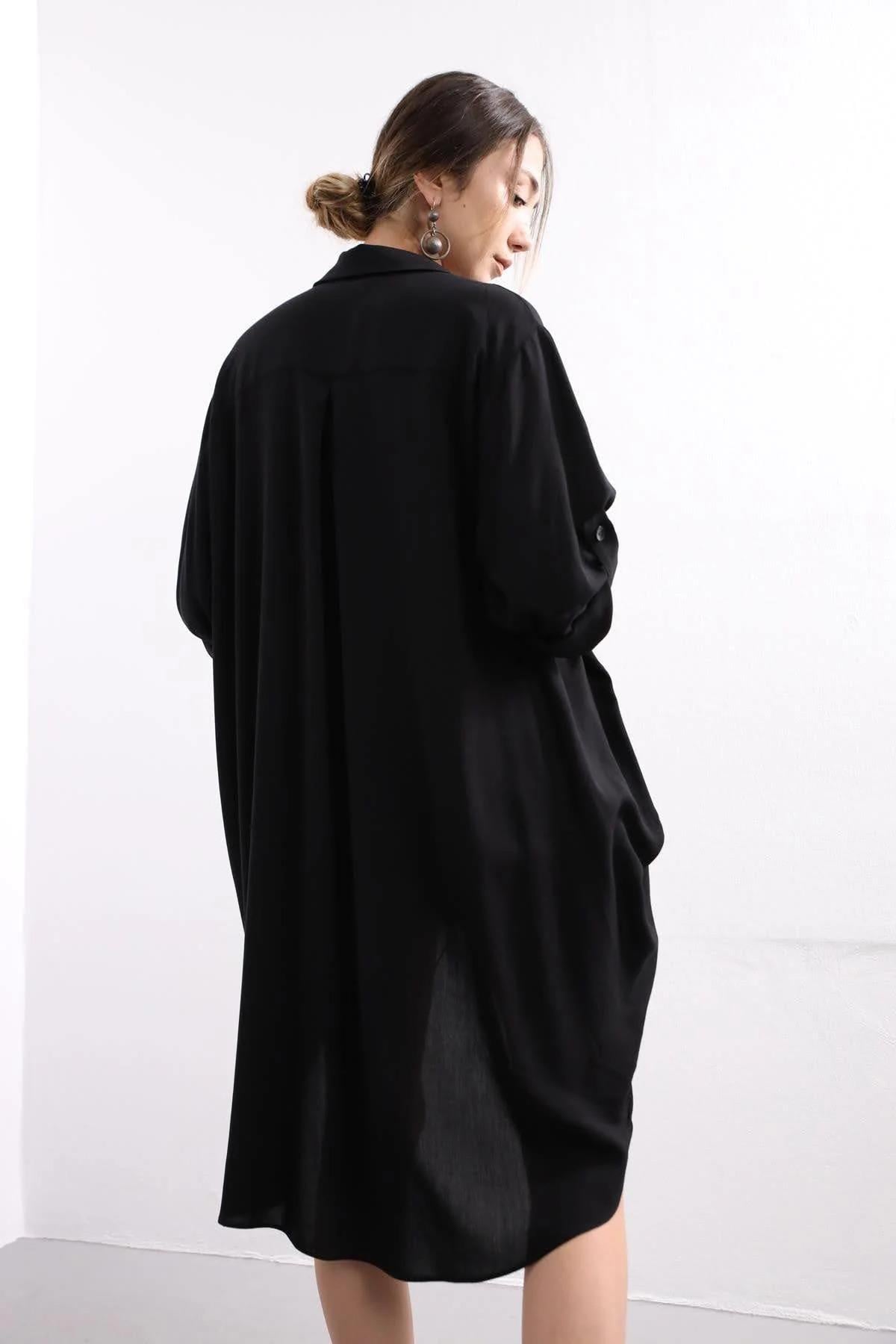 Black Long Back Shirt - Şaman Butik | Shop Online Black Long Back Shirt