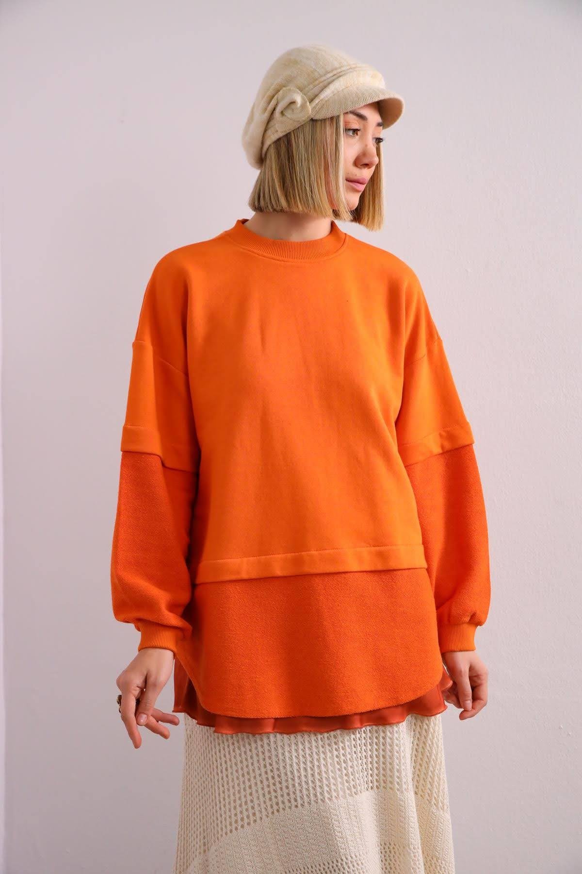 Orange Stitch Detailed Sweatshirt - Saman Butik | Shop Online Orange Stitch Detailed Sweatshirt