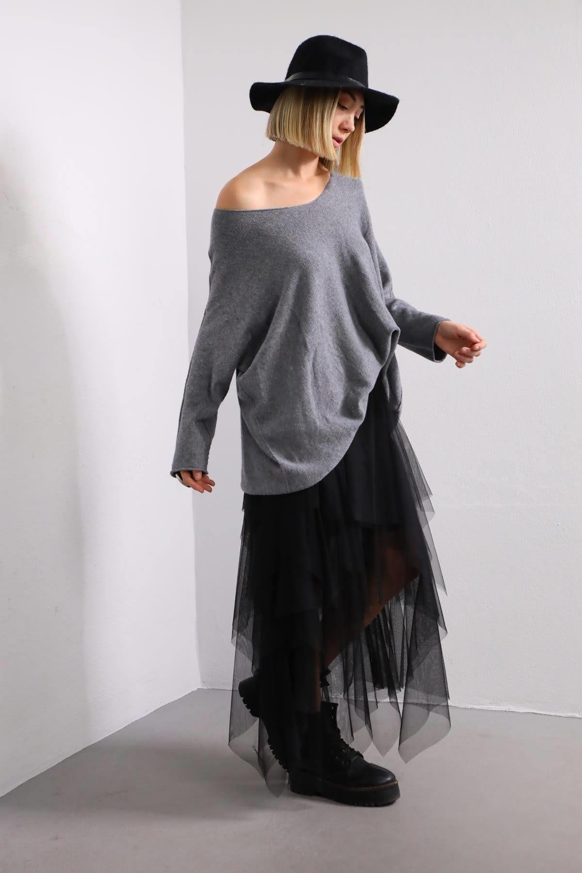 Black Elastic Waist Layered Tulle Skirt - Saman Butik | Shop Online Black Elastic Waist Layered Tulle Skirt 