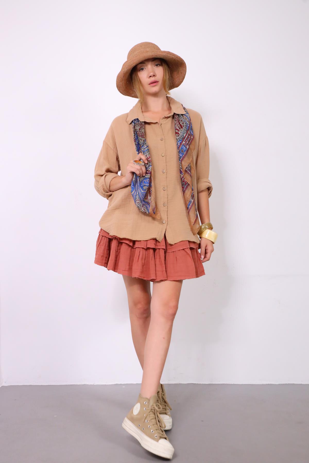  Sütlü Kahve Sırtı Püsküllü Gömlek