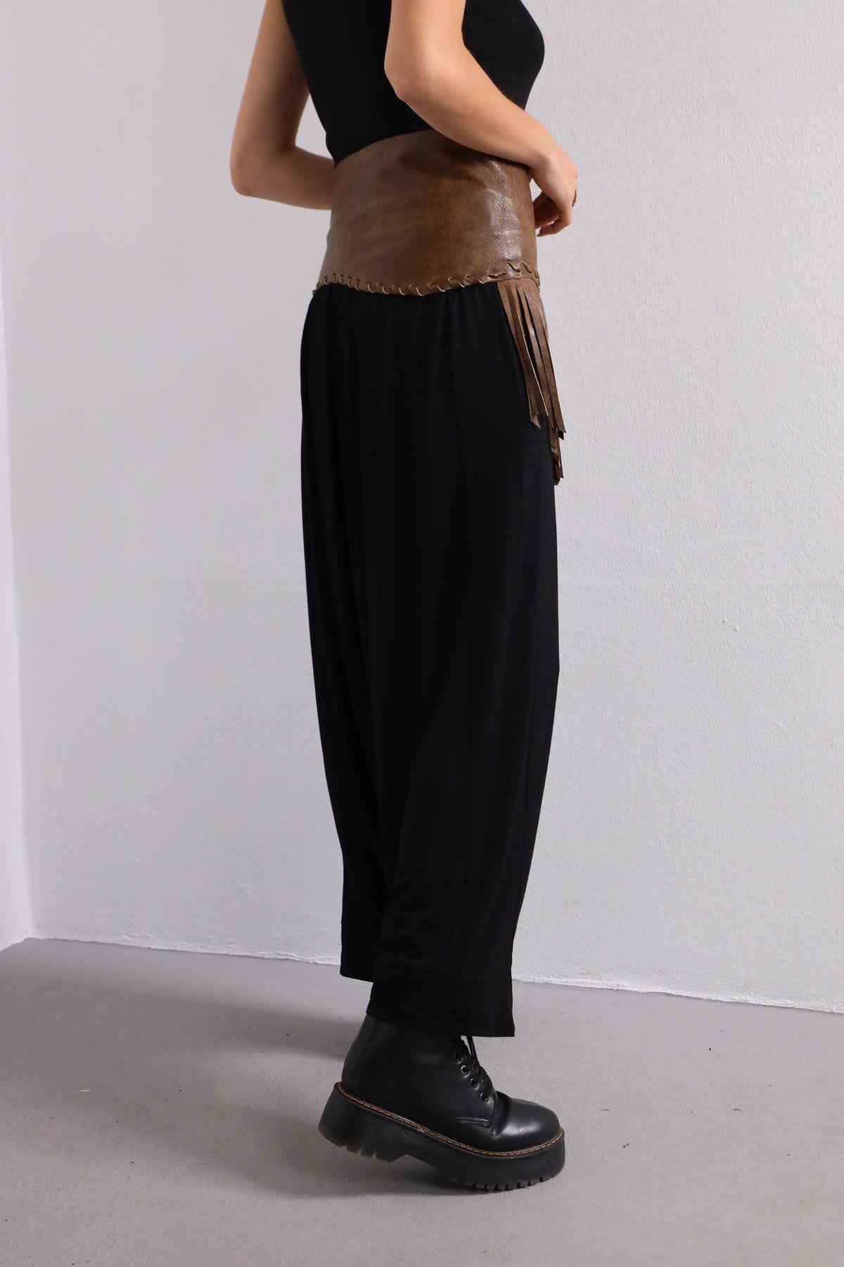  Siyah Beli Lastikli Cepli Şalvar