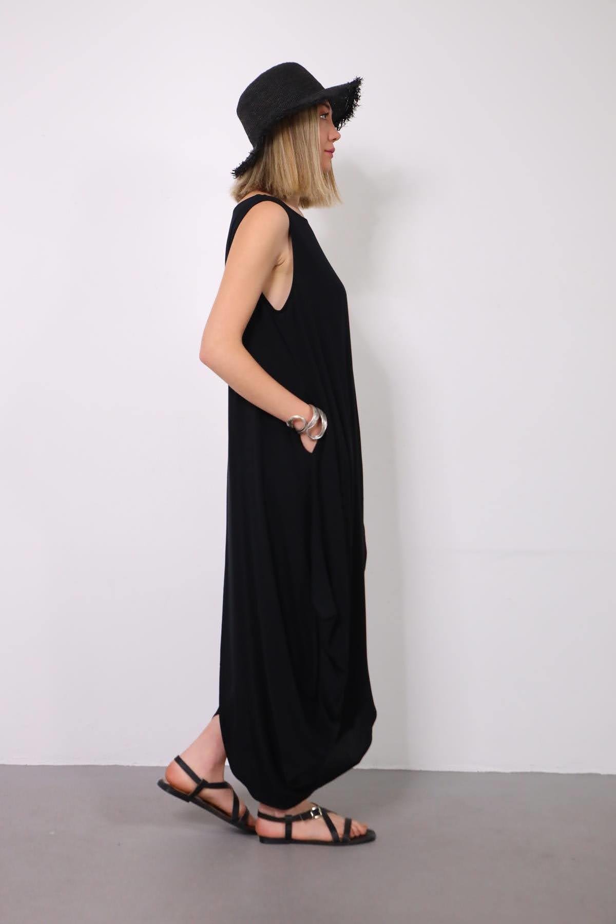 Siyah Diyagonal Kesim Anvelop Elbise - Şaman Butik Siyah Diyagonal Kesim Anvelop Elbise