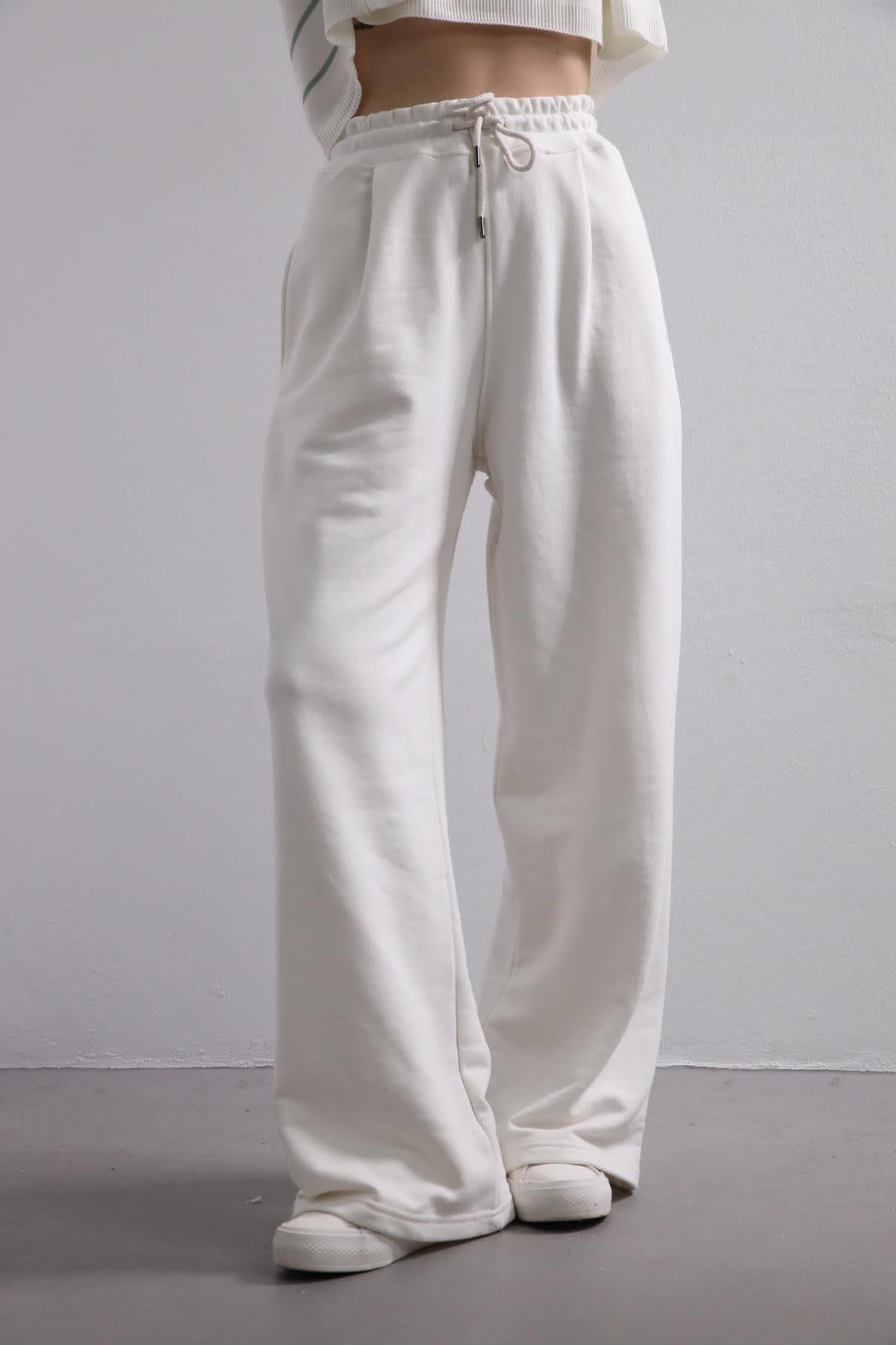 Ekru Bol Paça Rahat Pantolon - Şaman Butik Ekru Bol Paça Rahat Pantolon