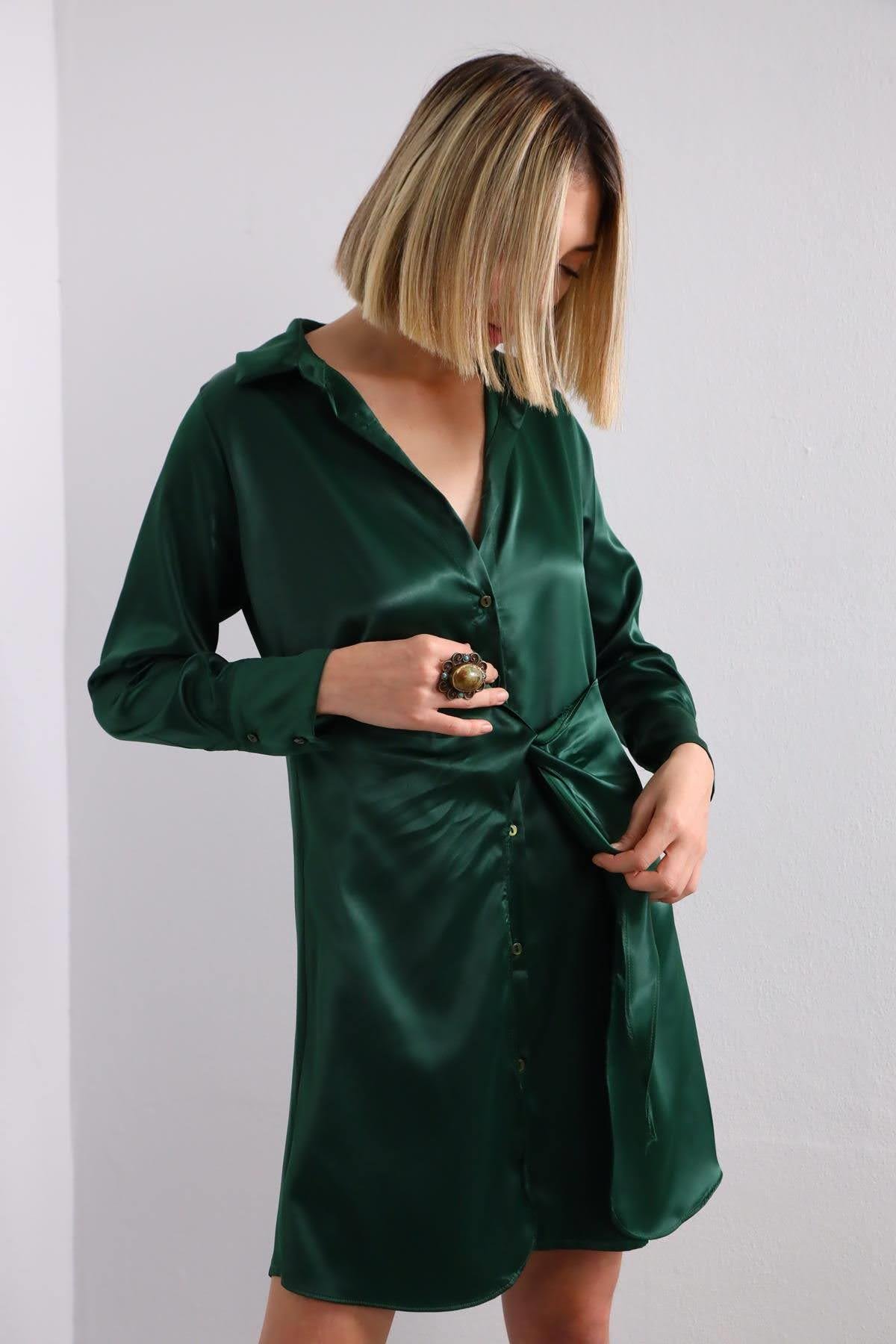 Koyu Yeşil Kendinden Kalın Kuşaklı Elbise - Şaman Butik - Bohem Giyim ve Aksesuar | Kadın & Erkek Koyu Yeşil Kendinden Kalın Kuşaklı Elbise