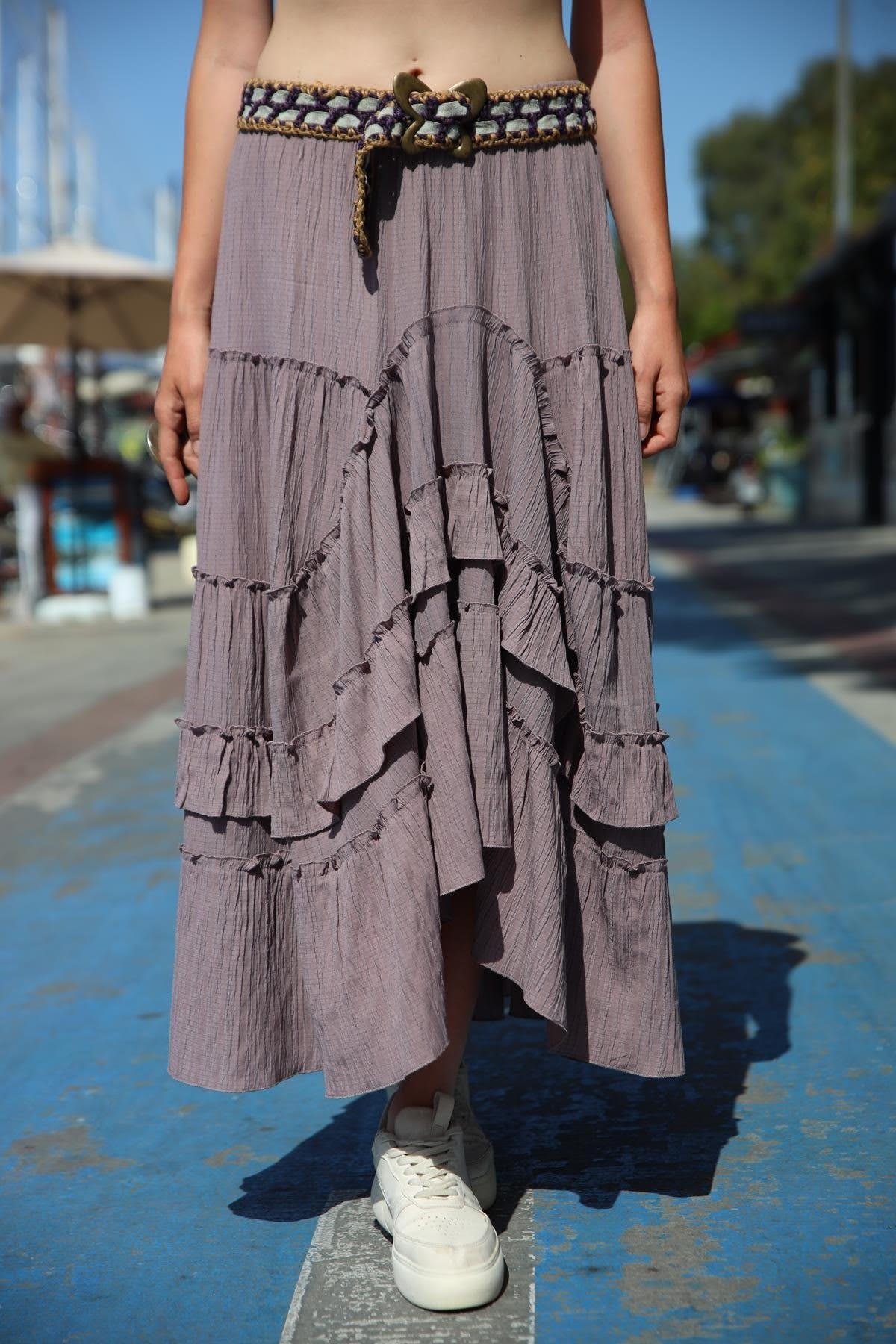  Vizon Rengi Fırfırlı Gofre Etek