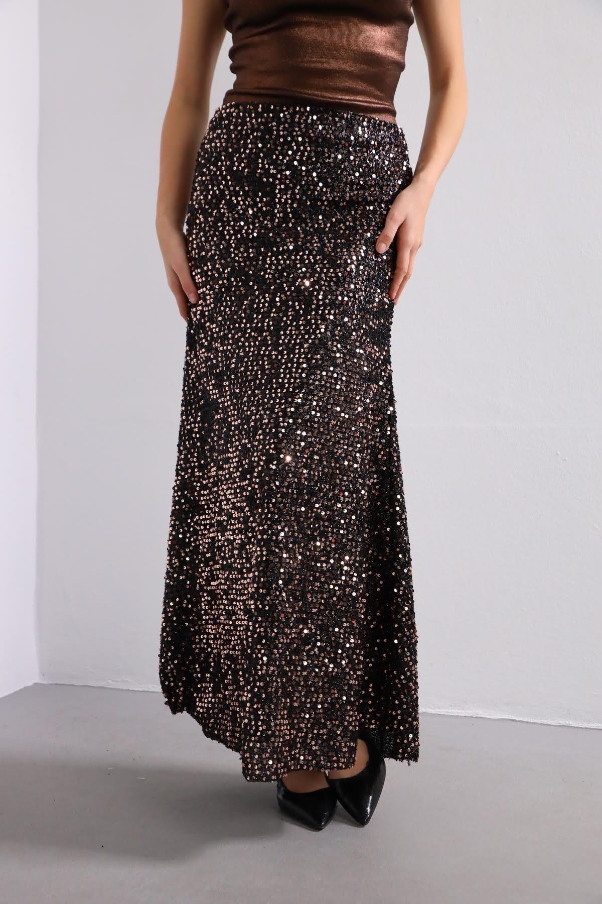  Bakır Rengi Saçaklı Payetli Çan Etek