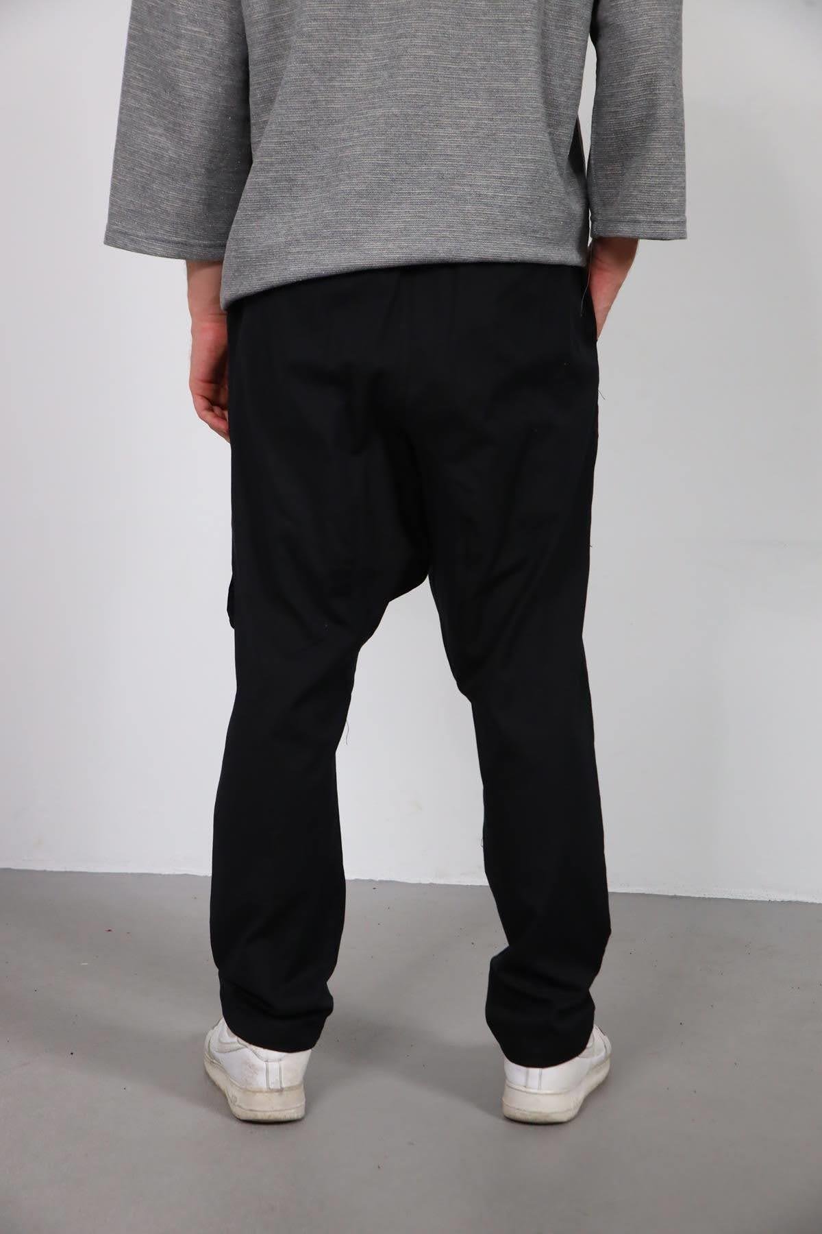  Siyah Düz Paça Kordon Detaylı Şalvar Pantolon