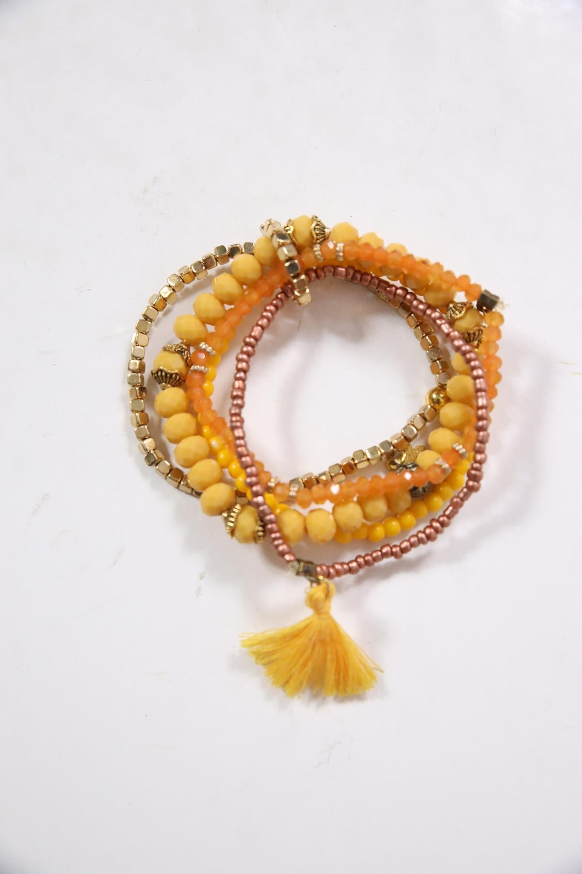  Püskül Detaylı Renkli Doğal Taş Çoklu Bileklik