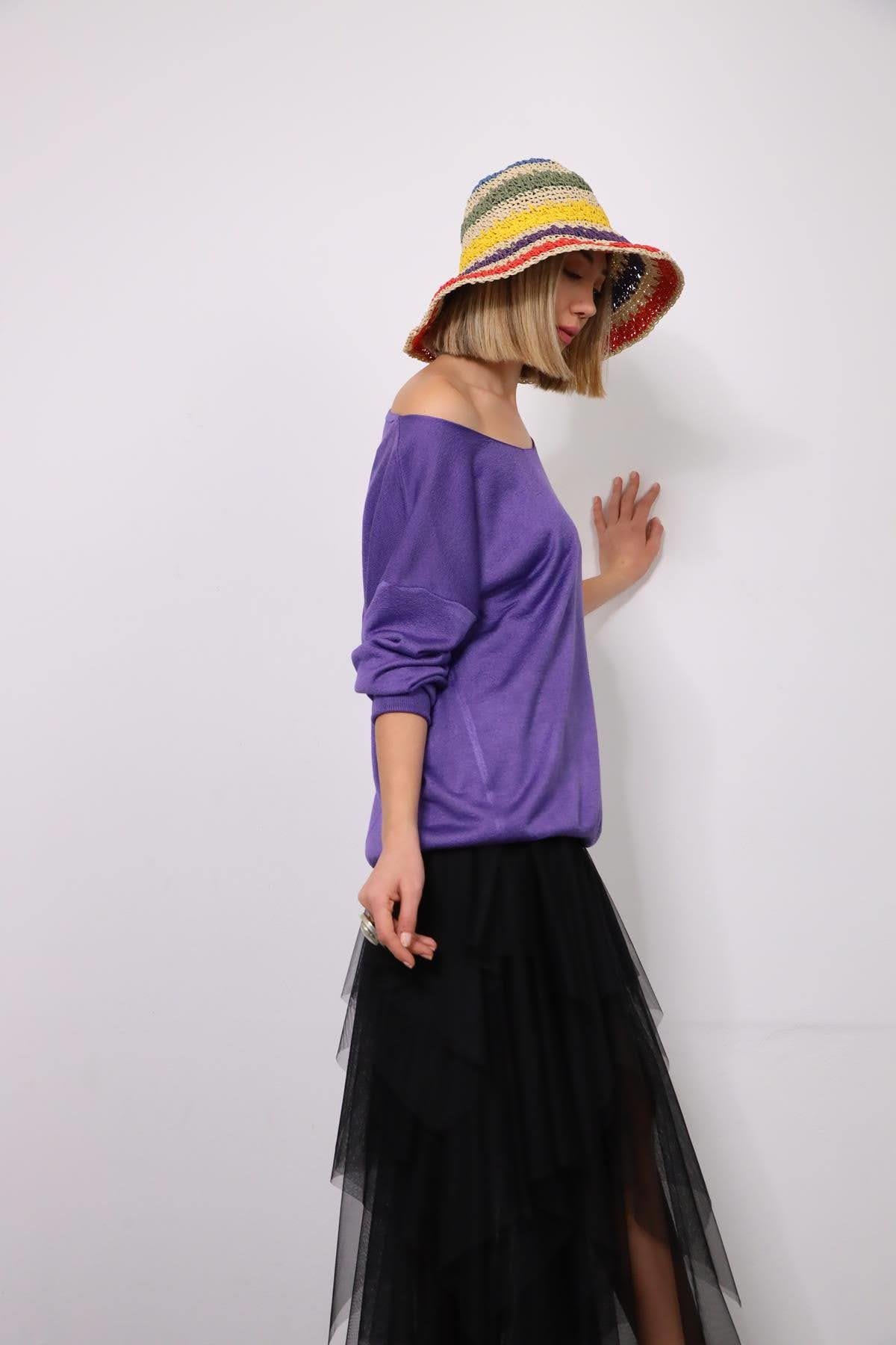 Mor V Yaka Triko Kazak - Şaman Butik Mor V Yaka Triko Kazak