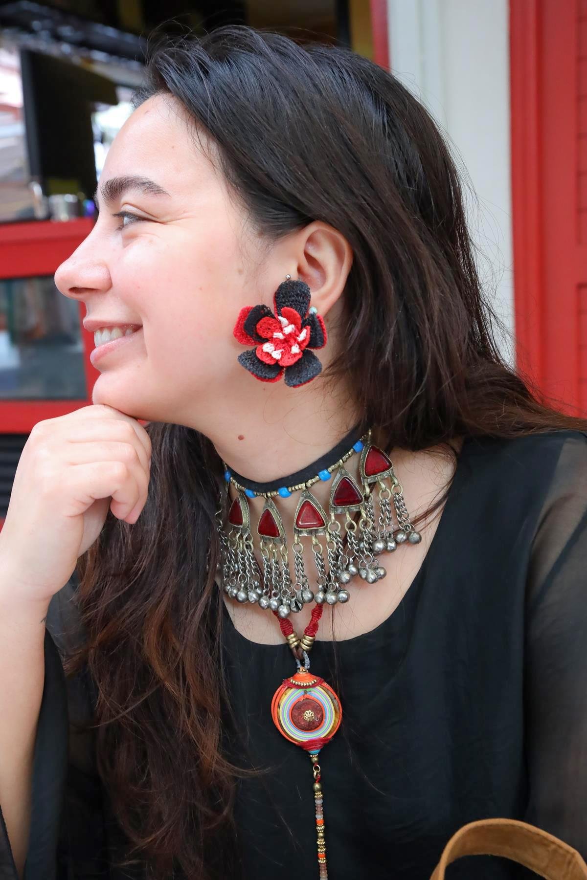 Çiçek Tasarım İğne Oyası Küpe - Şaman Butik Çiçek Tasarım İğne Oyası Küpe