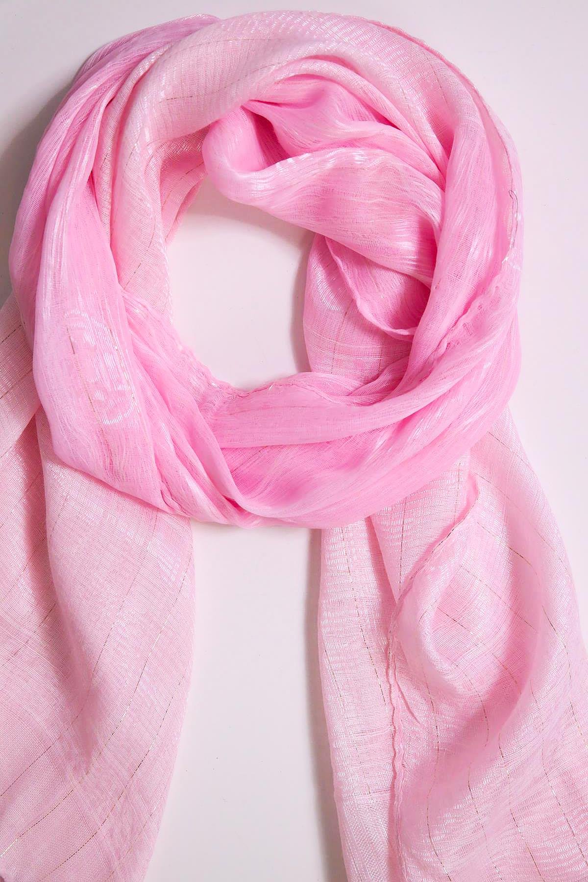  Pembe Kendinden Desenli Çizgili Şal