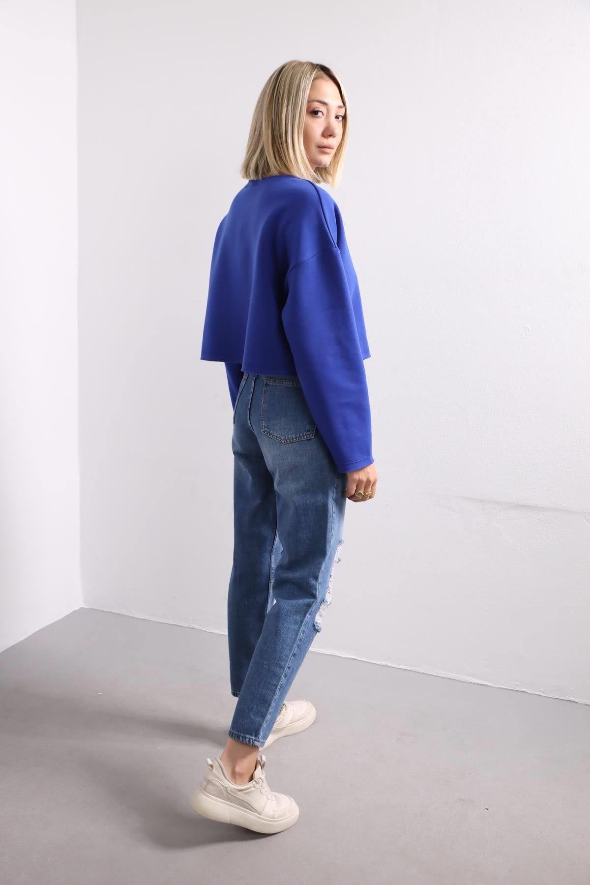  Saks Mavisi Salaş Crop Sweat