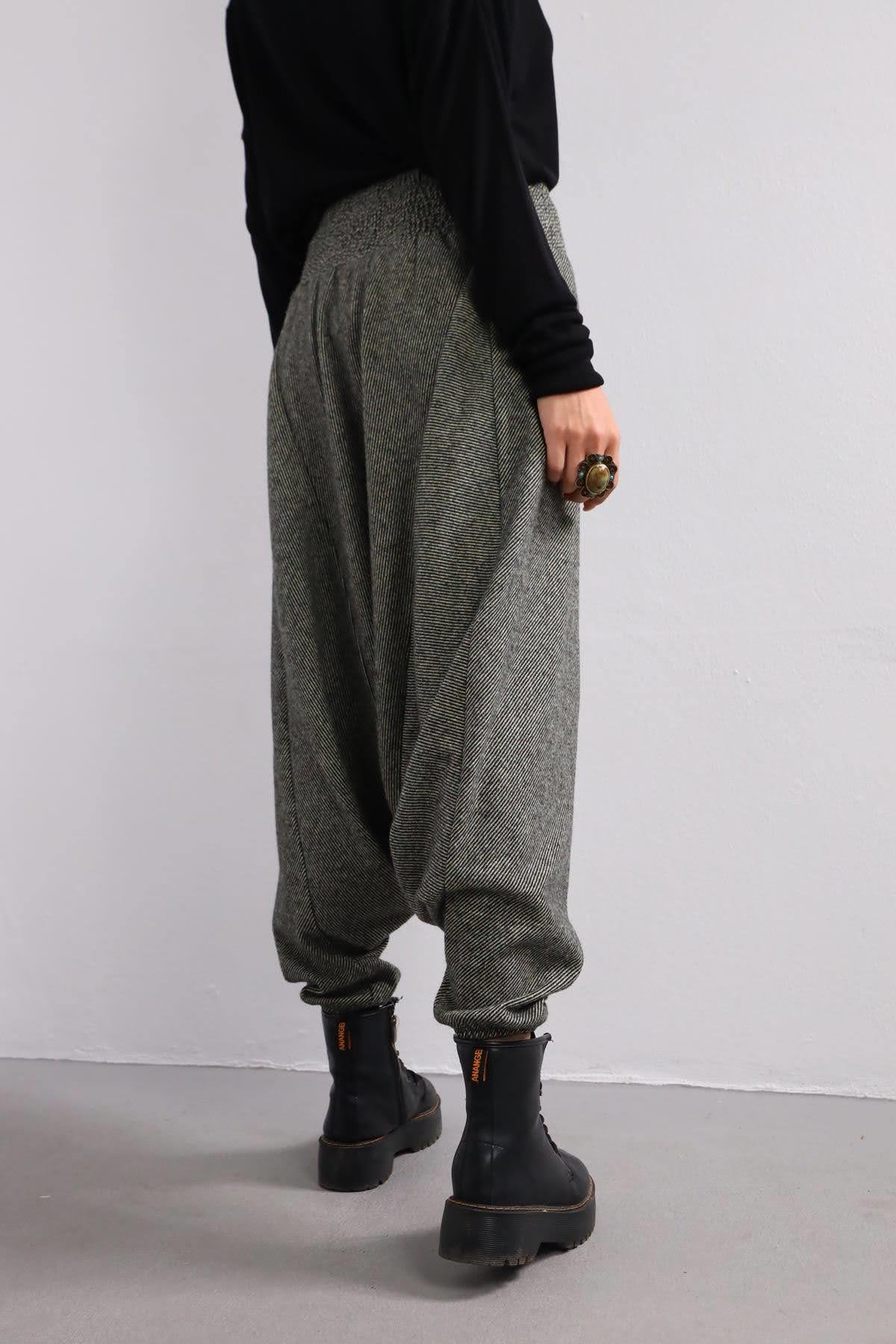  Antrasit Gipe Bel Detaylı Kışlık Şalvar Pantolon