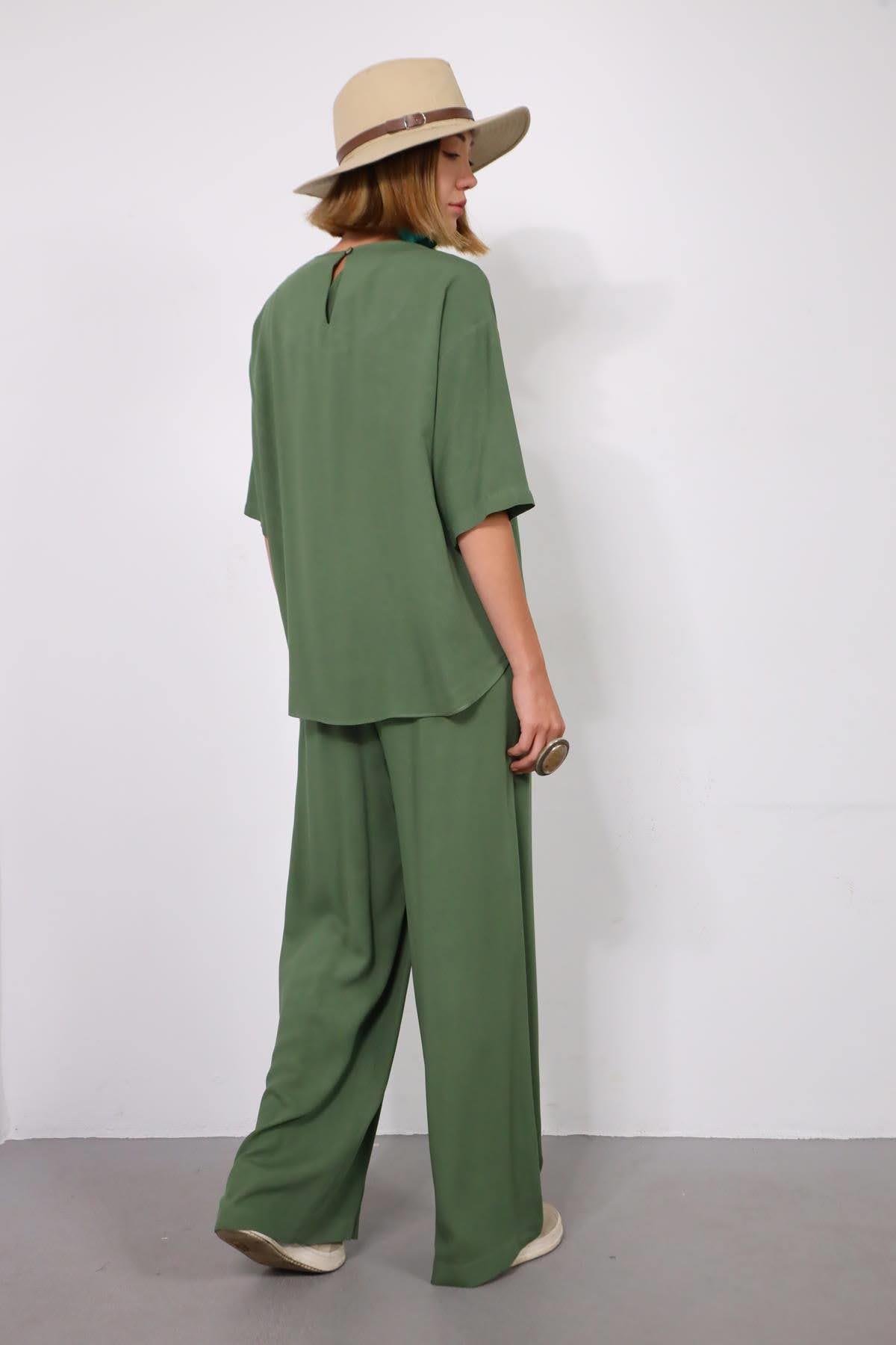  Haki Salaş Pantolon ve Bluz Takım