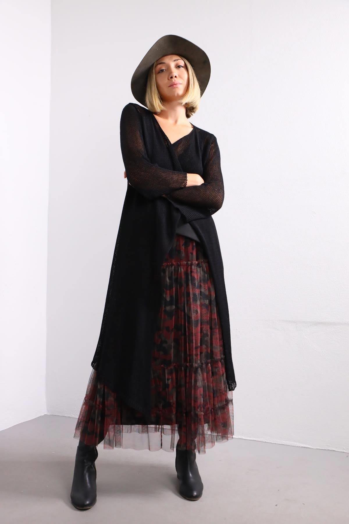  Siyah Uzun Merserize Hırka