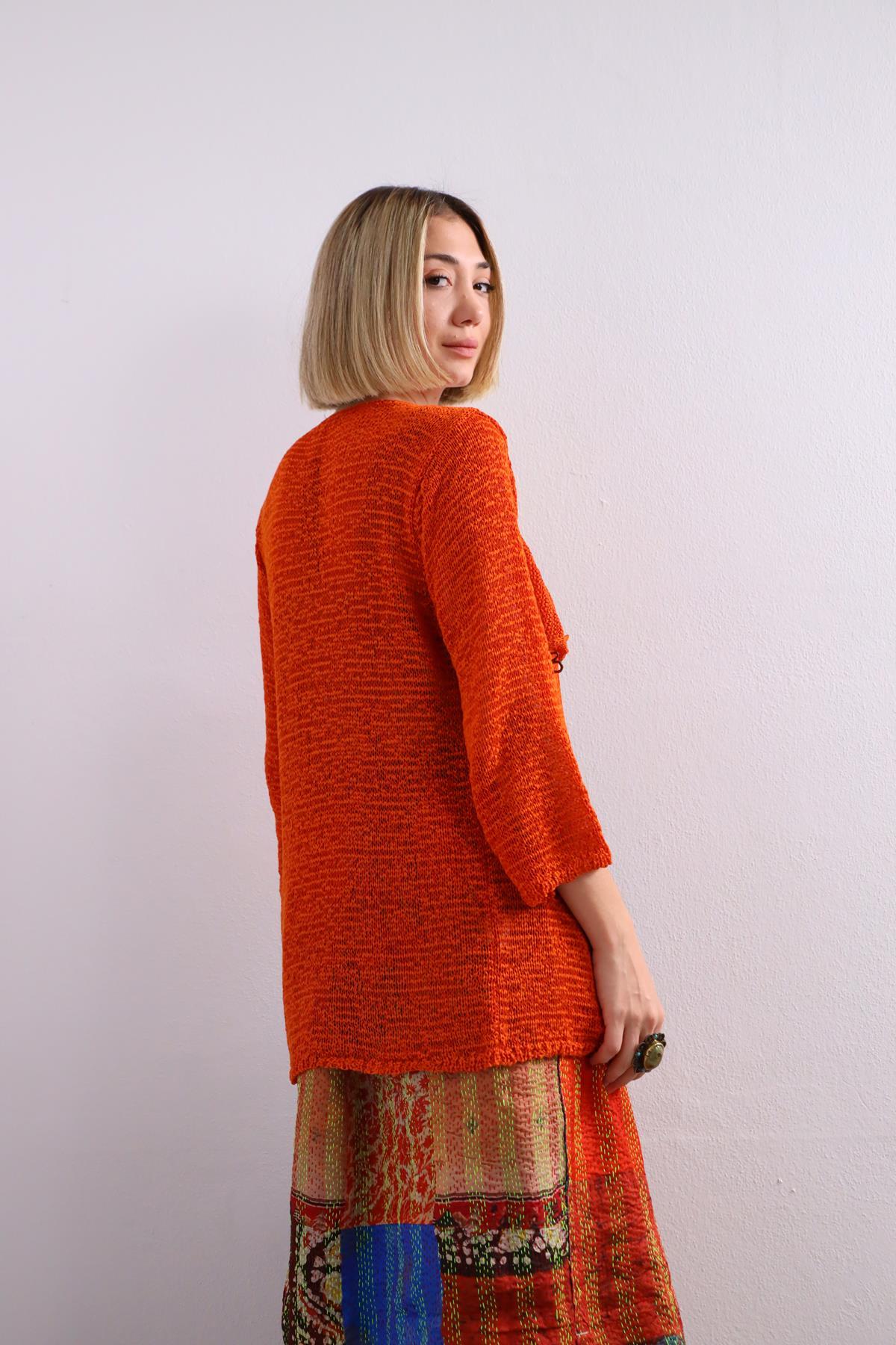  Turuncu Kanca Detaylı Merserize Hırka