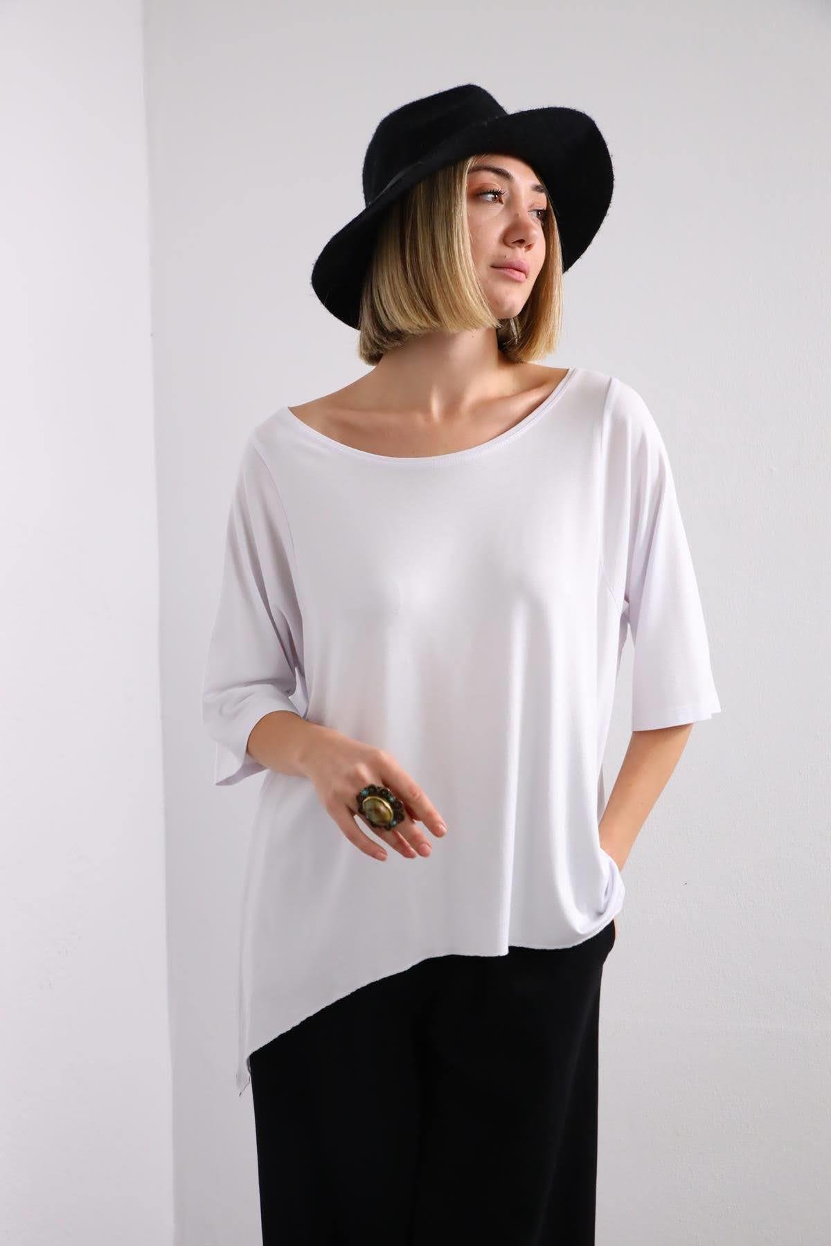 White Long Sides Blouse - Şaman Butik | Shop Online White Long Sides Blouse