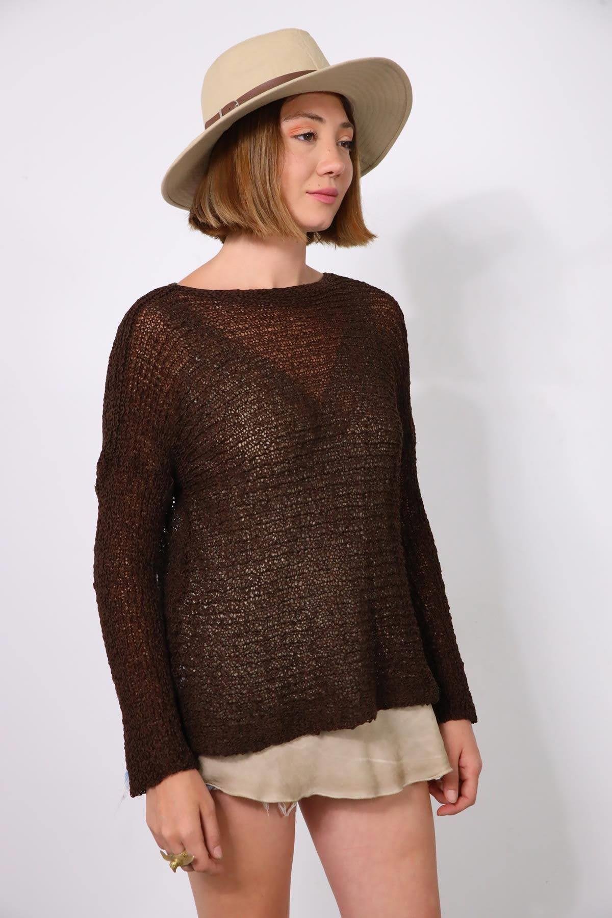 Kahverengi Merserize Bluz - Şaman Butik Kahverengi Merserize Bluz