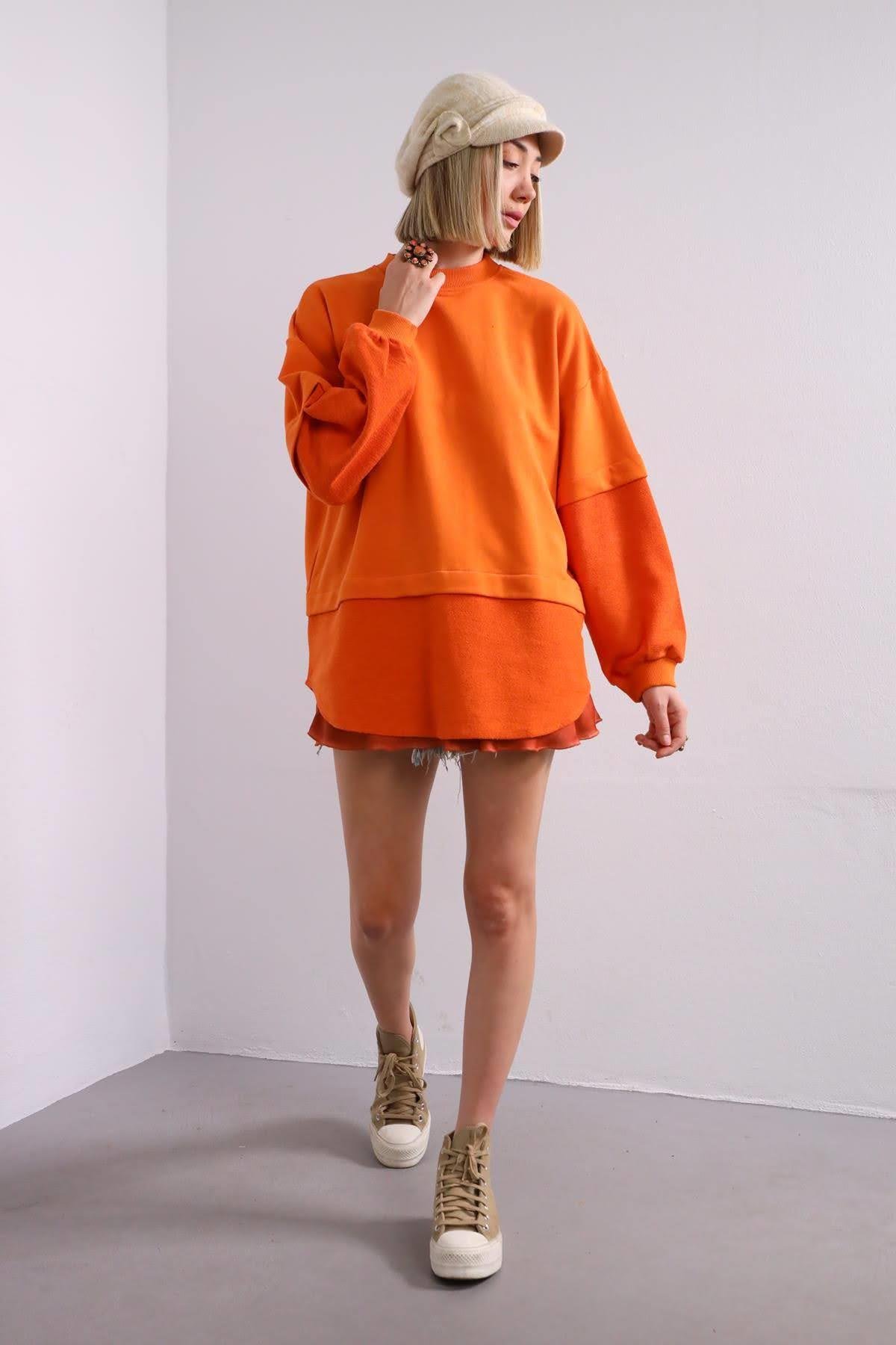 Orange Stitch Detailed Sweatshirt - Saman Butik | Shop Online Orange Stitch Detailed Sweatshirt