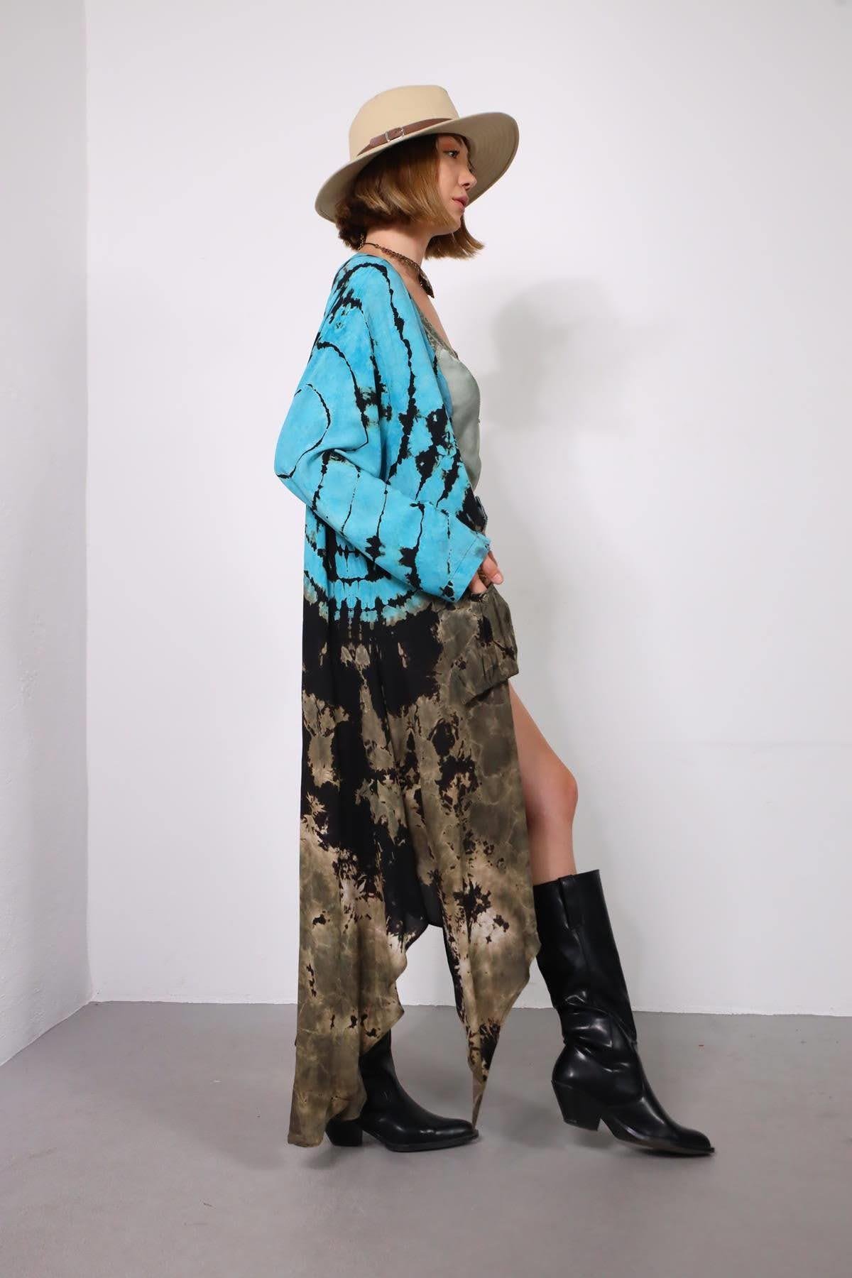 Siyah Batik Desenli Cep Detay Kaftan - Şaman Butik - Bohem Giyim ve Aksesuar | Kadın & Erkek Siyah Batik Desenli Cep Detay Kaftan