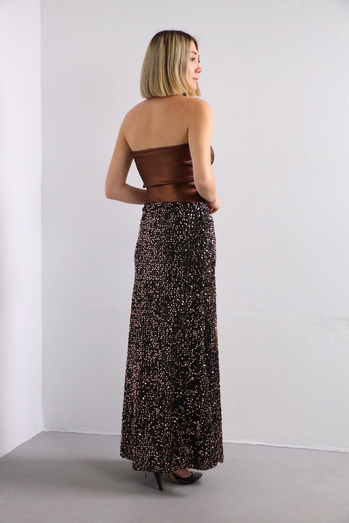  Bakır Rengi Saçaklı Payetli Çan Etek