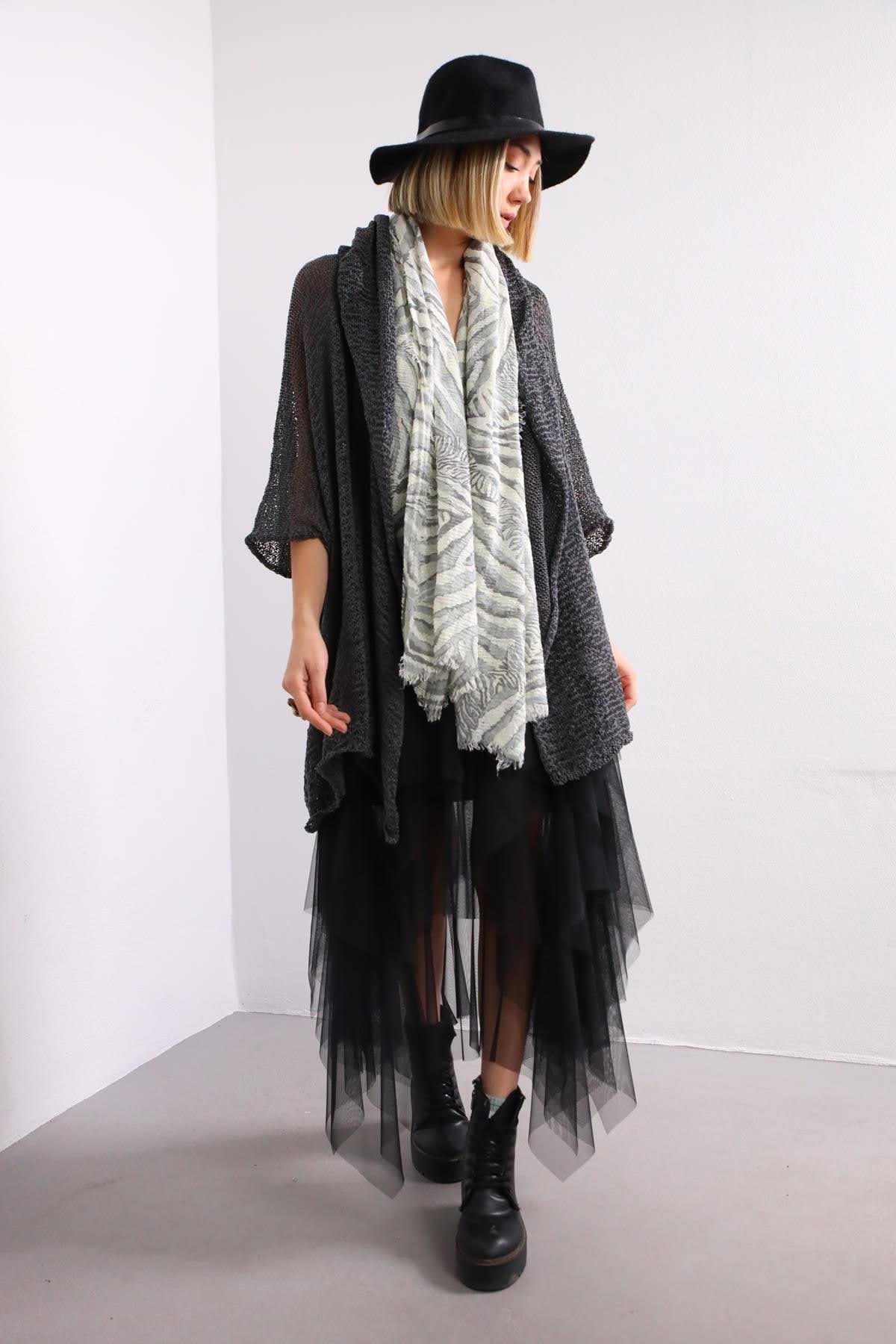  Antrasit Kapüşonlu Merserize Hırka