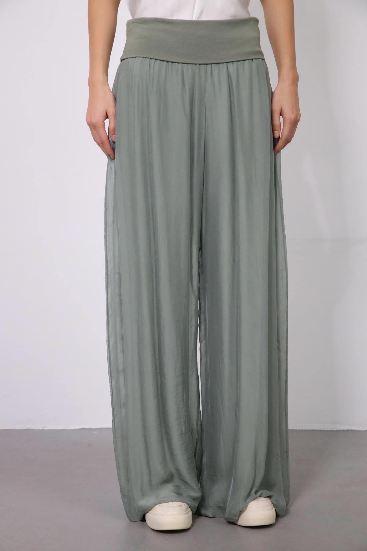 Khaki Silk Trousers - Şaman Butik | Boho Fashion  Khaki Silk Trousers