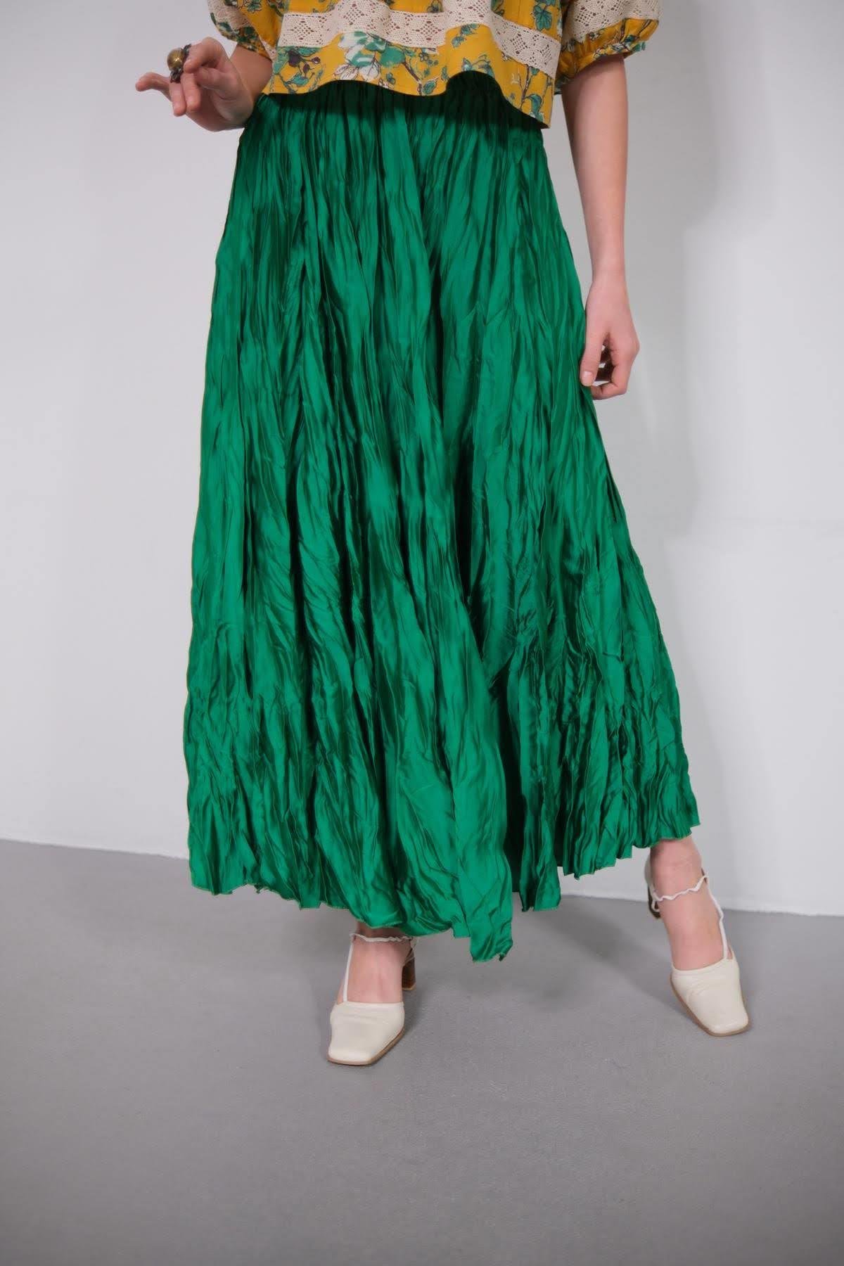 Yeşil Uzun Crash Etek - Şaman Butik Yeşil Uzun Crash Etek