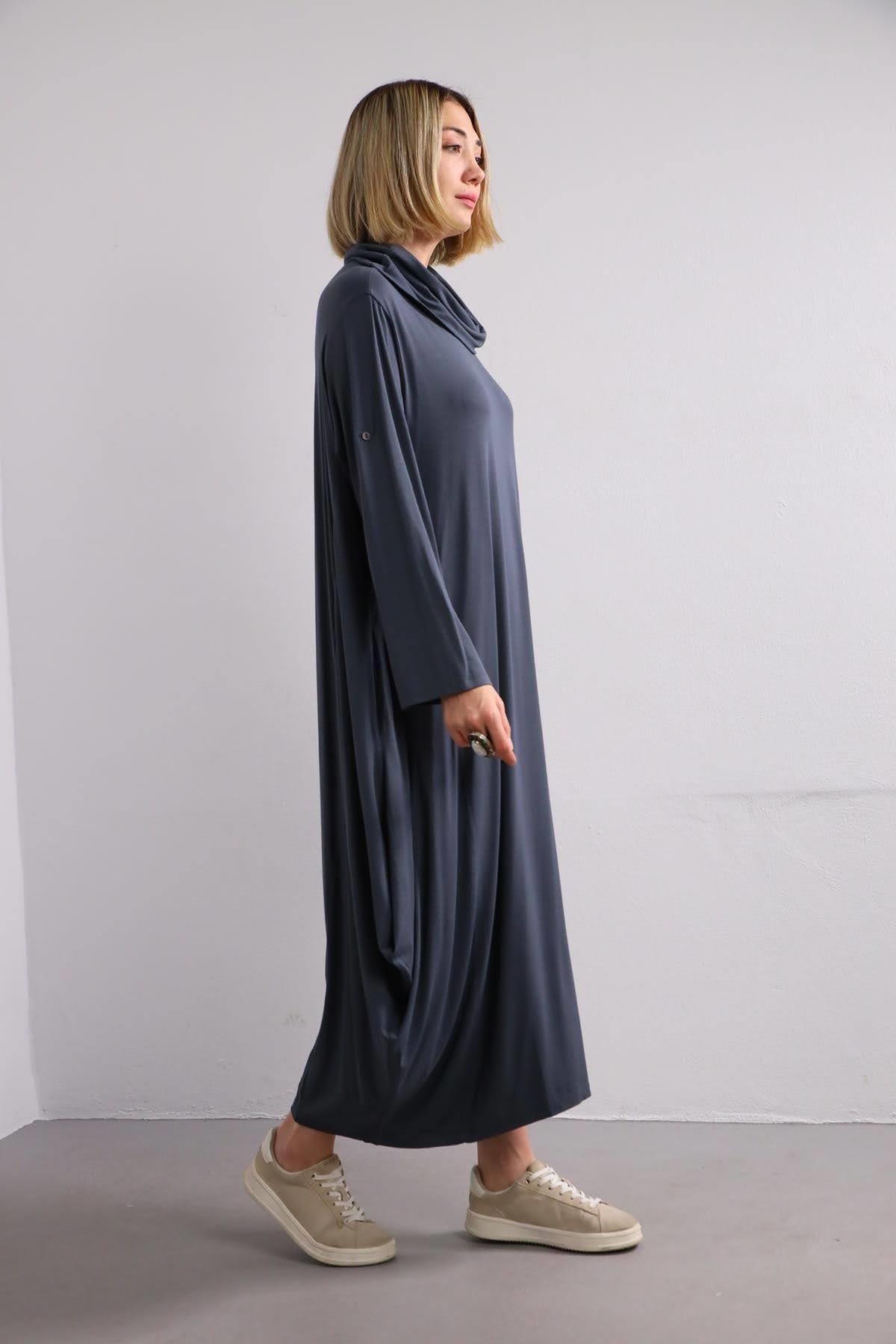 Antrasit Boğazlı Salaş Elbise - Şaman Butik Antrasit Boğazlı Salaş Elbise
