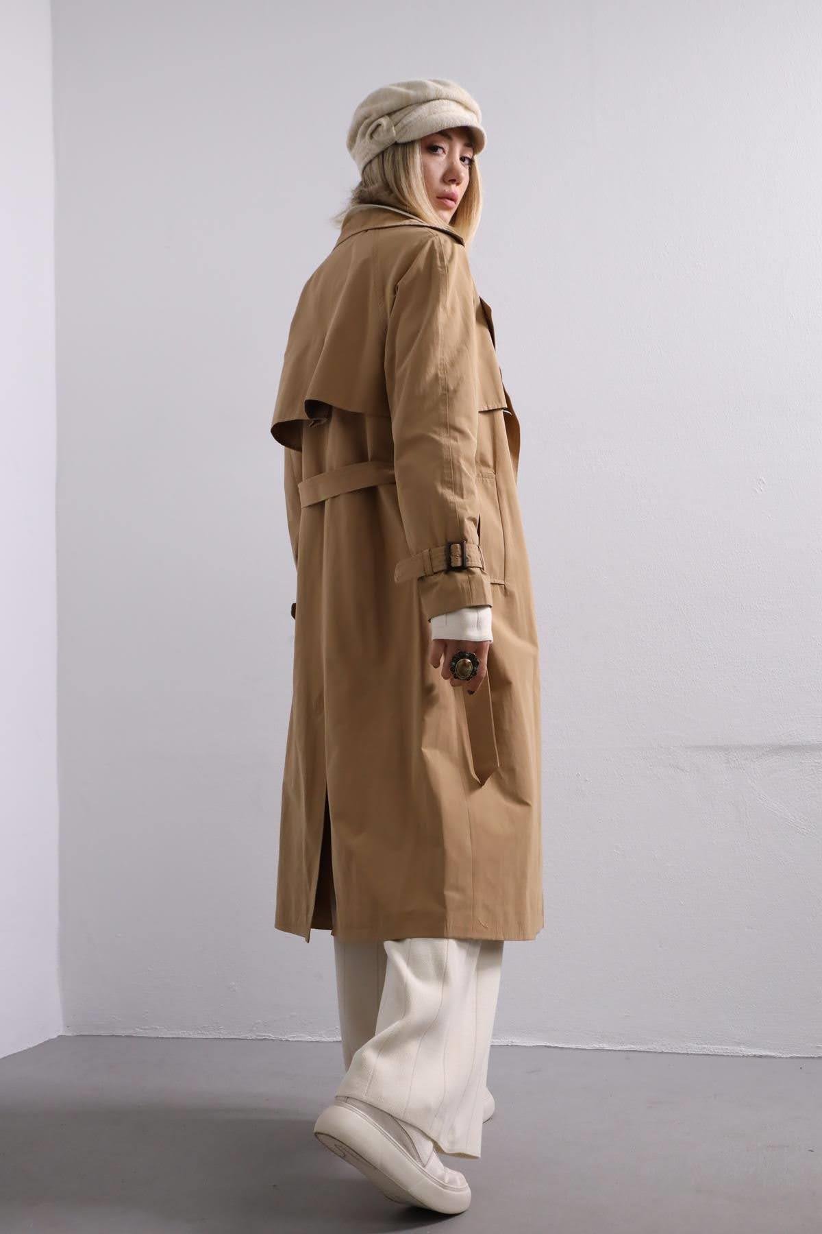  Camel Kol Kemerli Trençkot