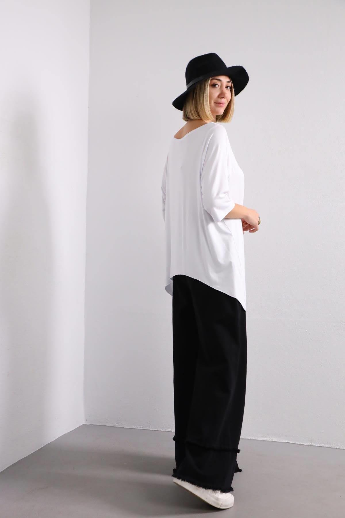 White Long Sides Blouse - Şaman Butik | Shop Online White Long Sides Blouse