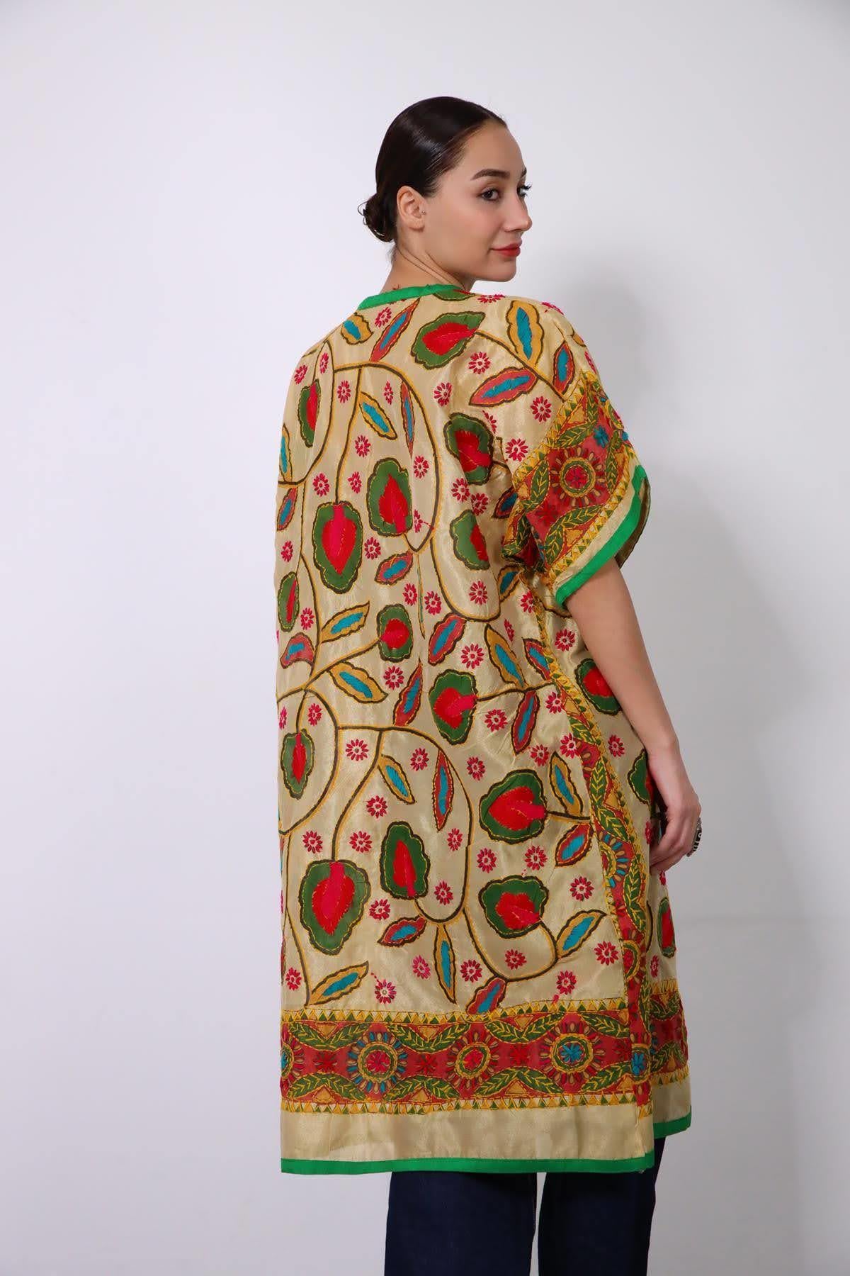 Camel Rengi İşlemeli Kısa Kollu Bohem Kaftan  Şaman Butik Camel Rengi İşlemeli Kısa Kollu Bohem Kaftan