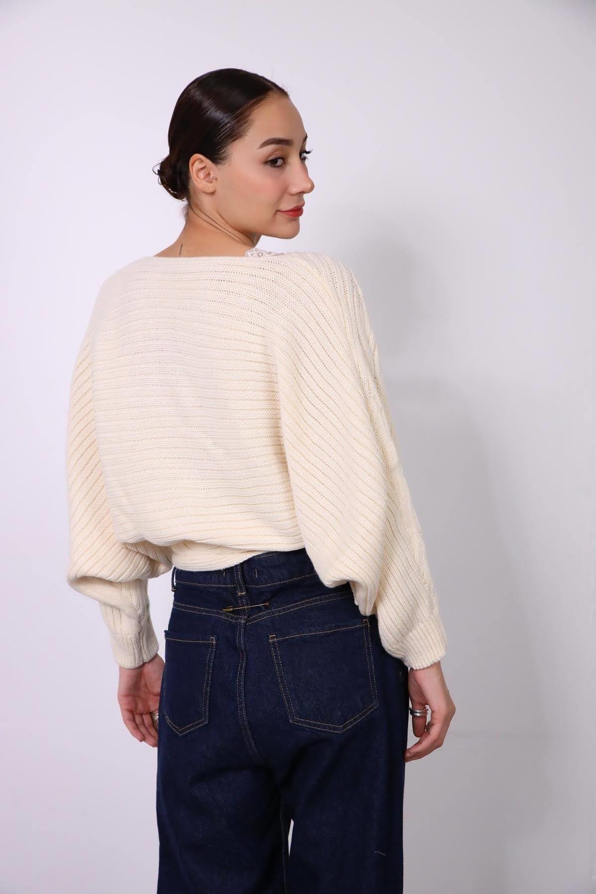 Cream Tie Side Knitwear Cardigan - Saman Butik | Shop Online Cream Tie Side Knitwear Cardigan