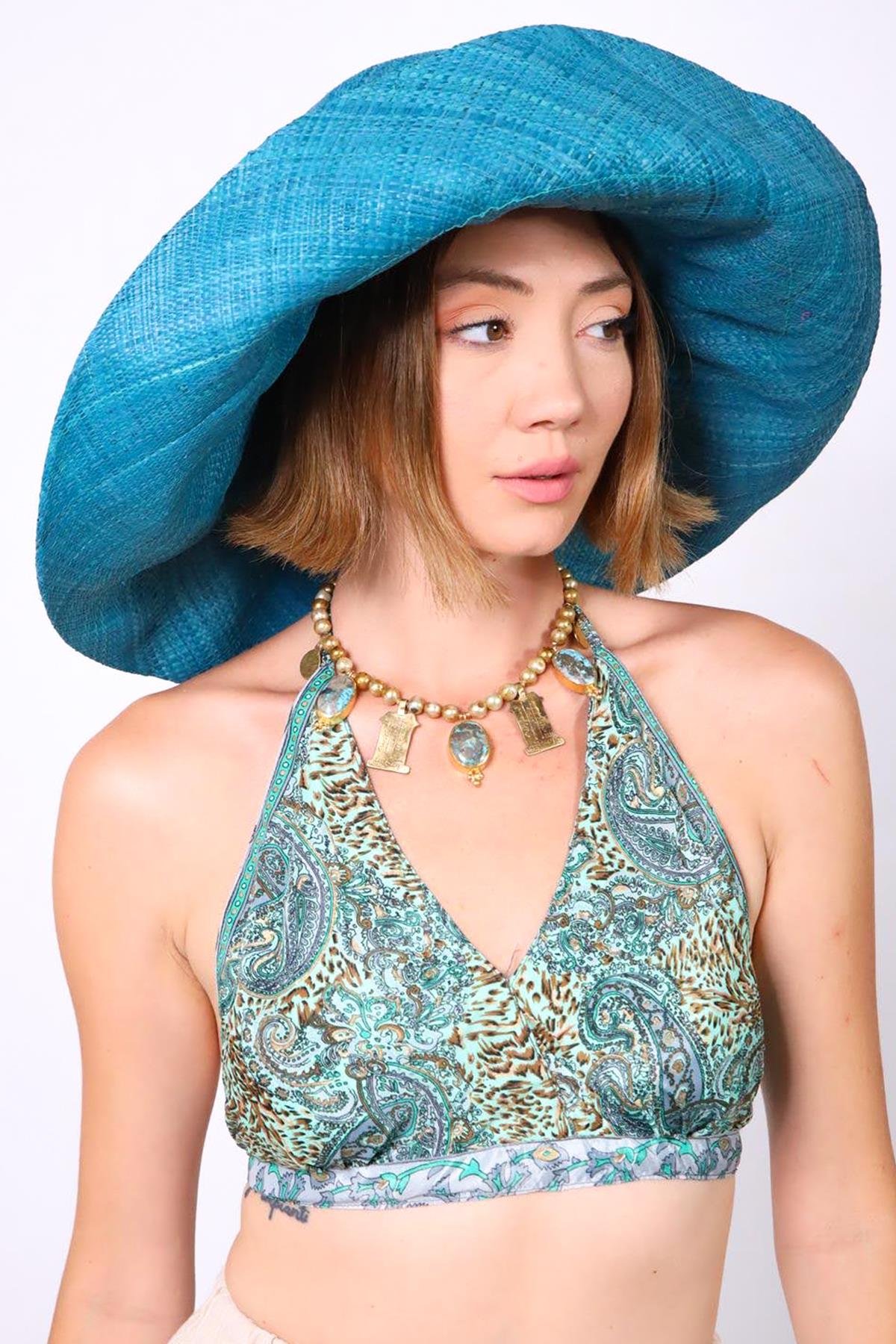  Turkuaz Rafya Şapka